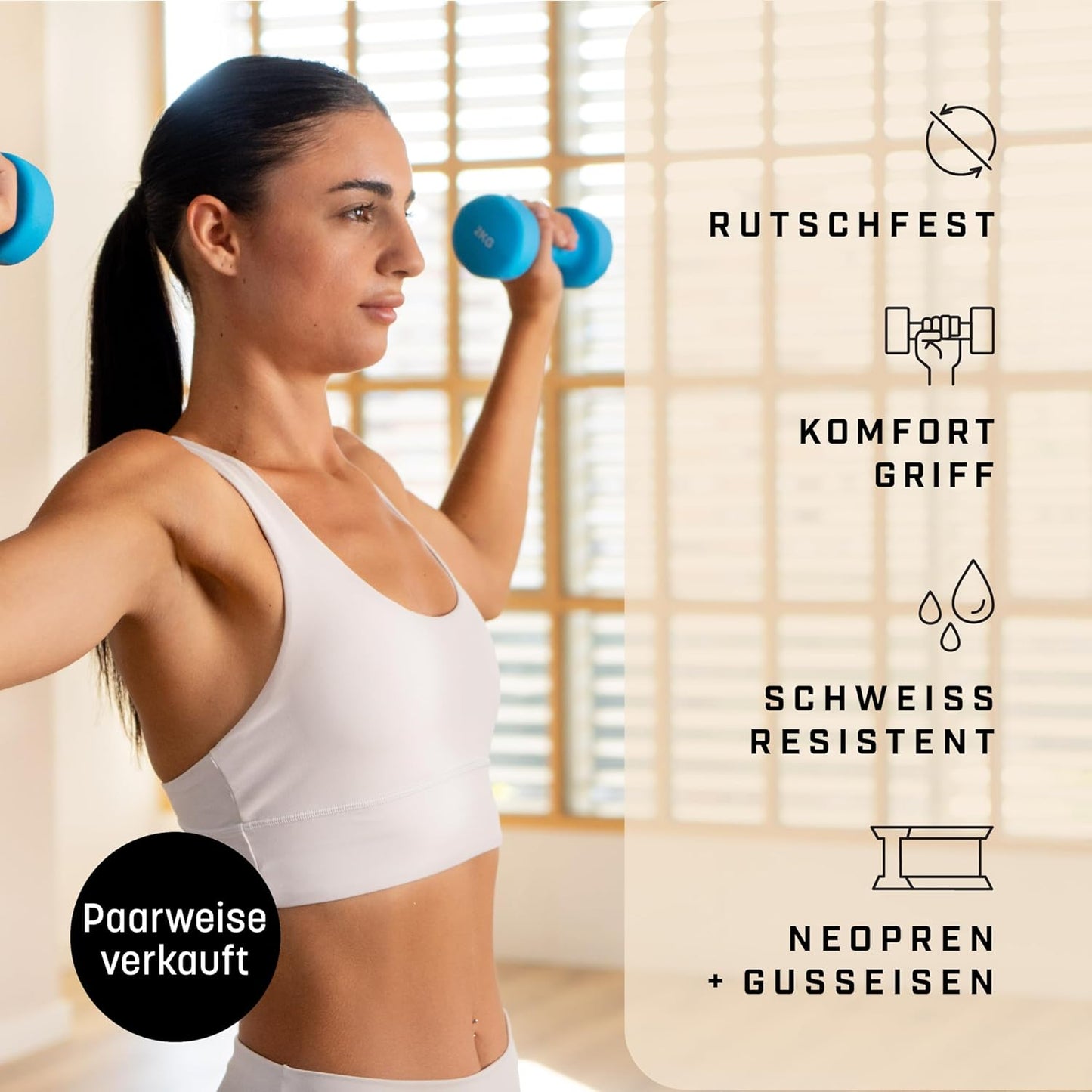 Neopren Hanteln-Set mit Fitnessposter, 2 x 2 kg, 2 x 2KG Blue