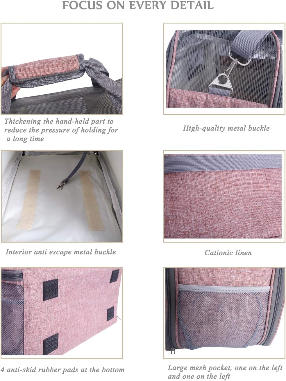 Tragetasche für Haustiere mit Fleece-Pad und Netz, pink
