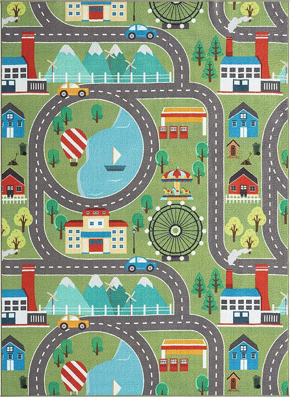 Kinder-Spielteppich mit Strassenmotiv, 140 x 200 cm Grün