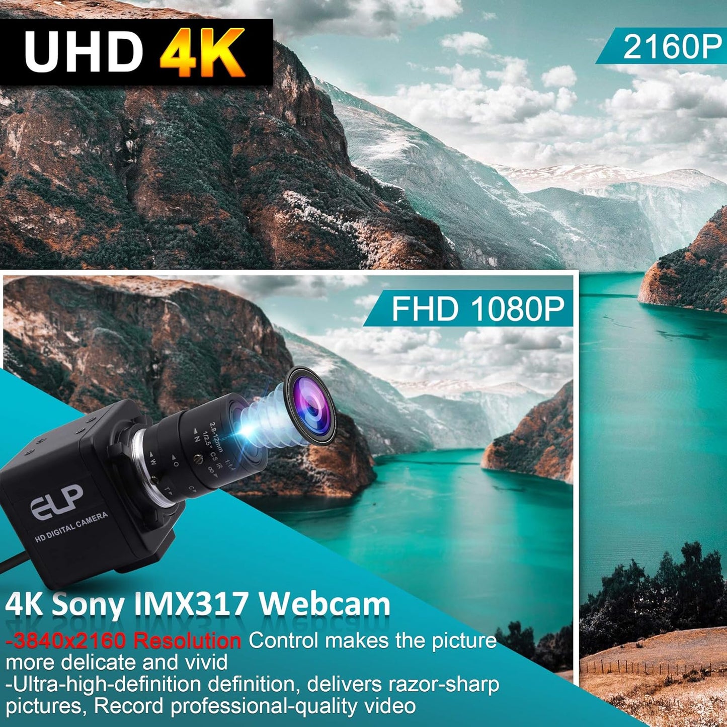 4K Ultra HD Webcam mit Zoom-Objektiv (5-50mm), 4K 2160P IMX317 Sensor