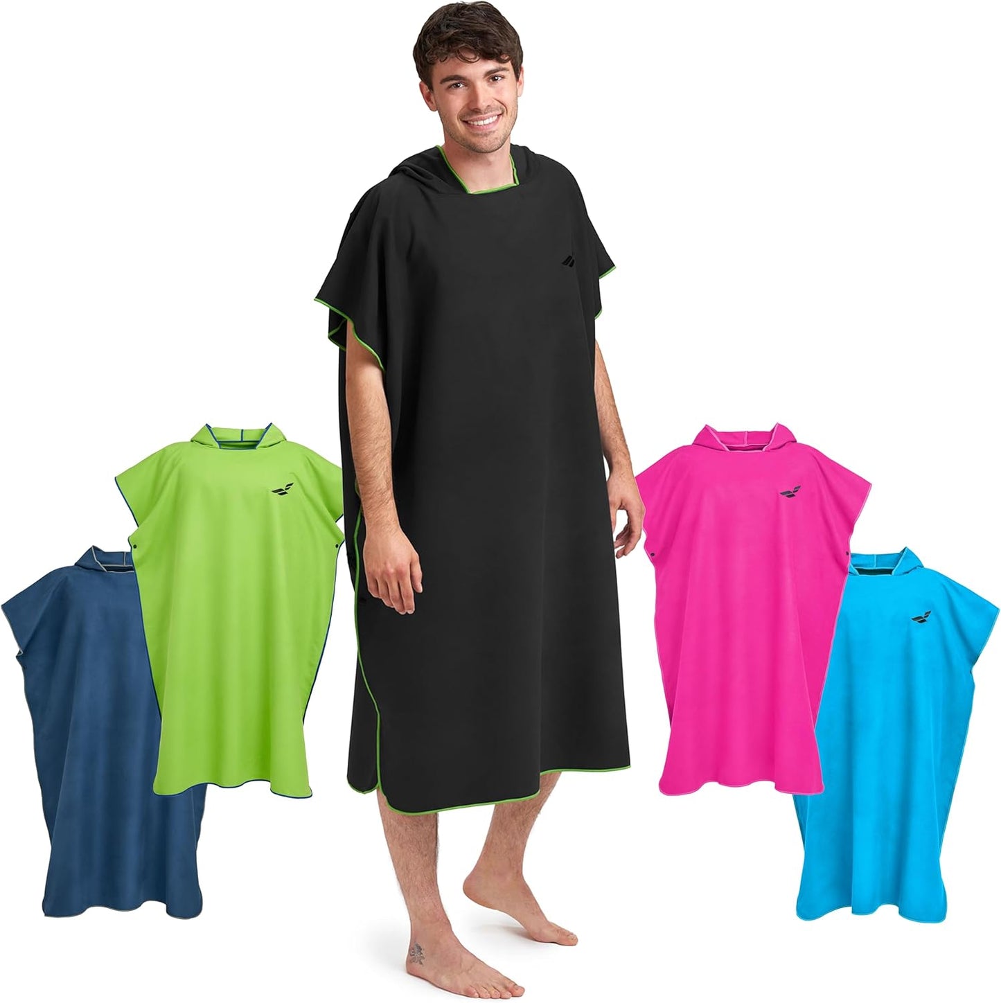 Badeponcho mit Kapuze, schnelltrocknend, 01-Medium 14 - Schwarz - Grün
