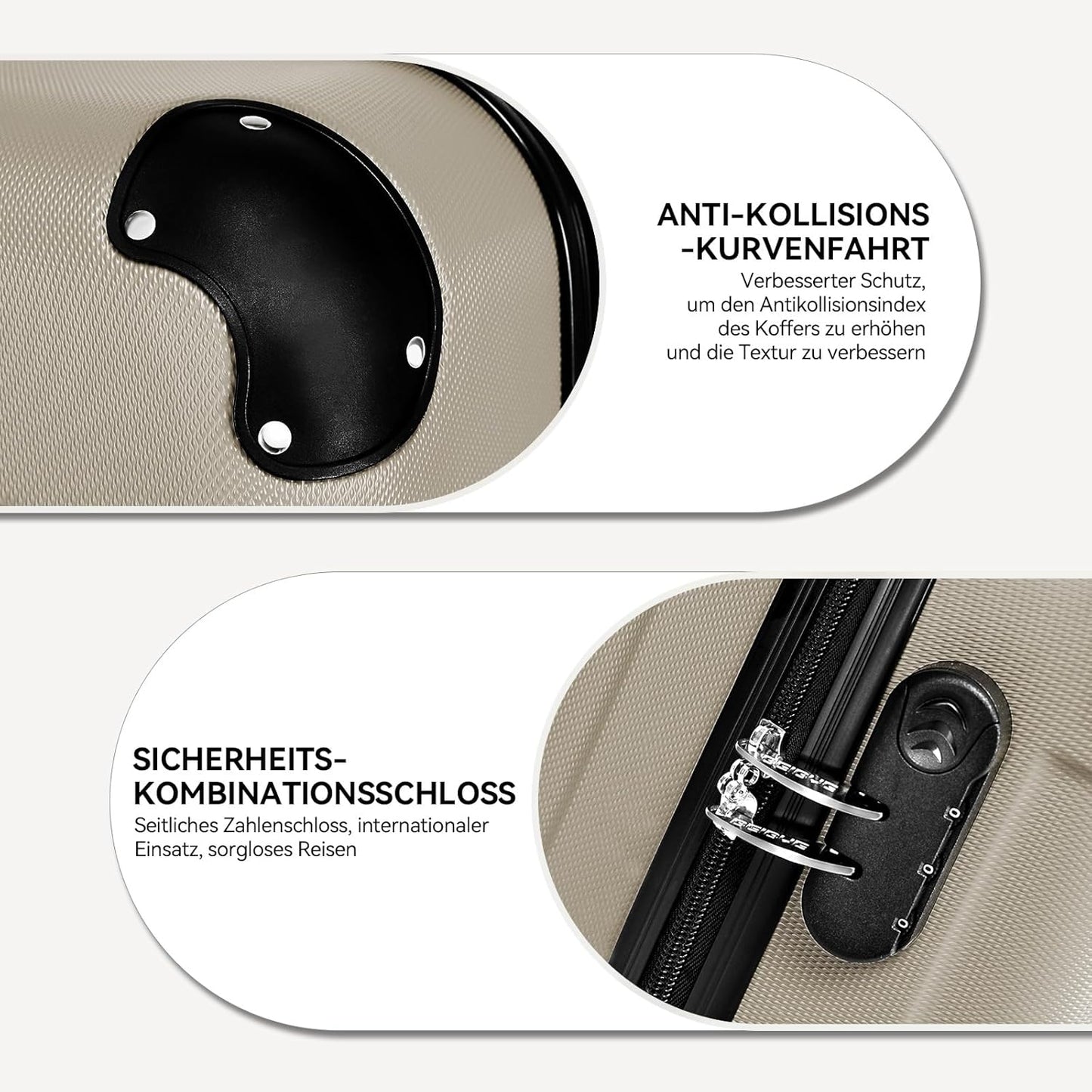 3-teiliges Hartschalenkoffer-Set, Champagner Koffer-Set