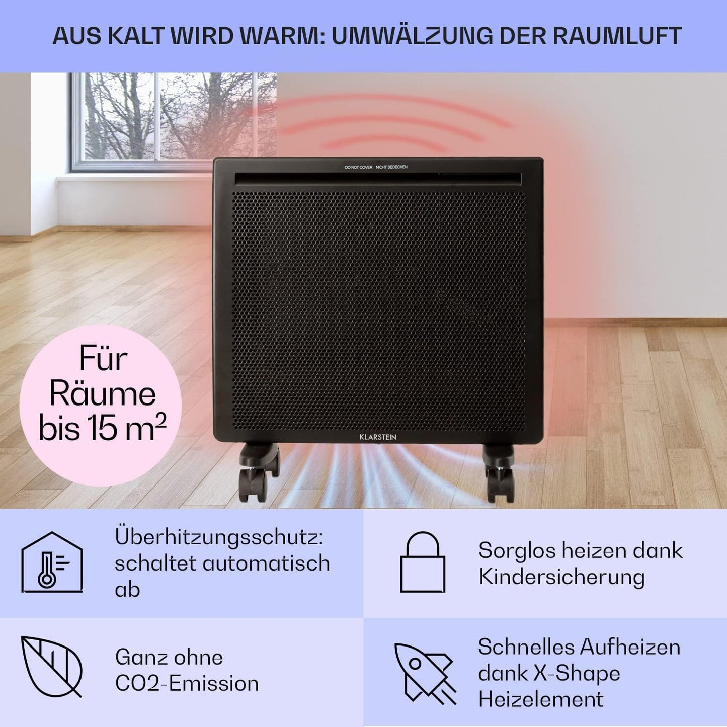 2-in-1 Heizgerät, 1000 Watt, Schwarz