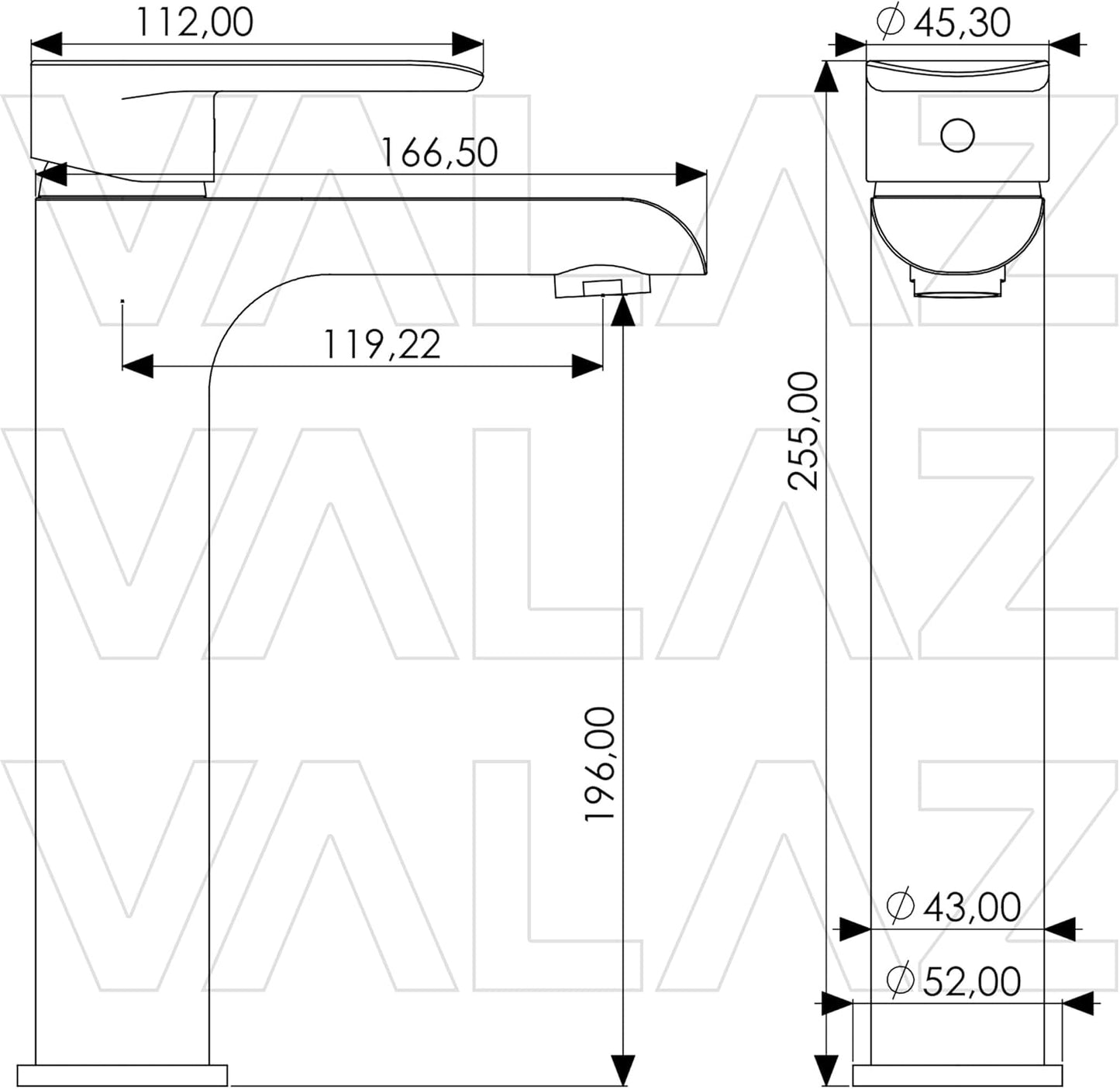 Einhebel-Waschtischmischer, Wassersparer, Turia-Serie, Verchromt Hoch