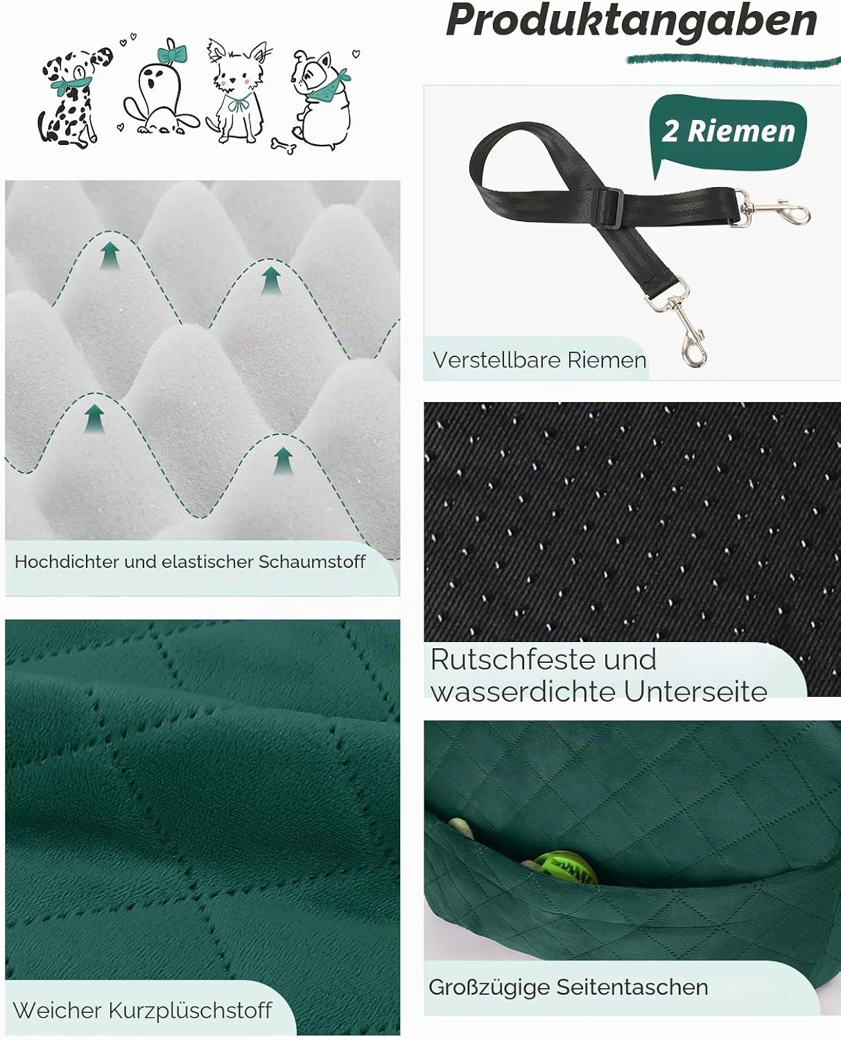 Waschbarer Hundeautositz, Green Medium