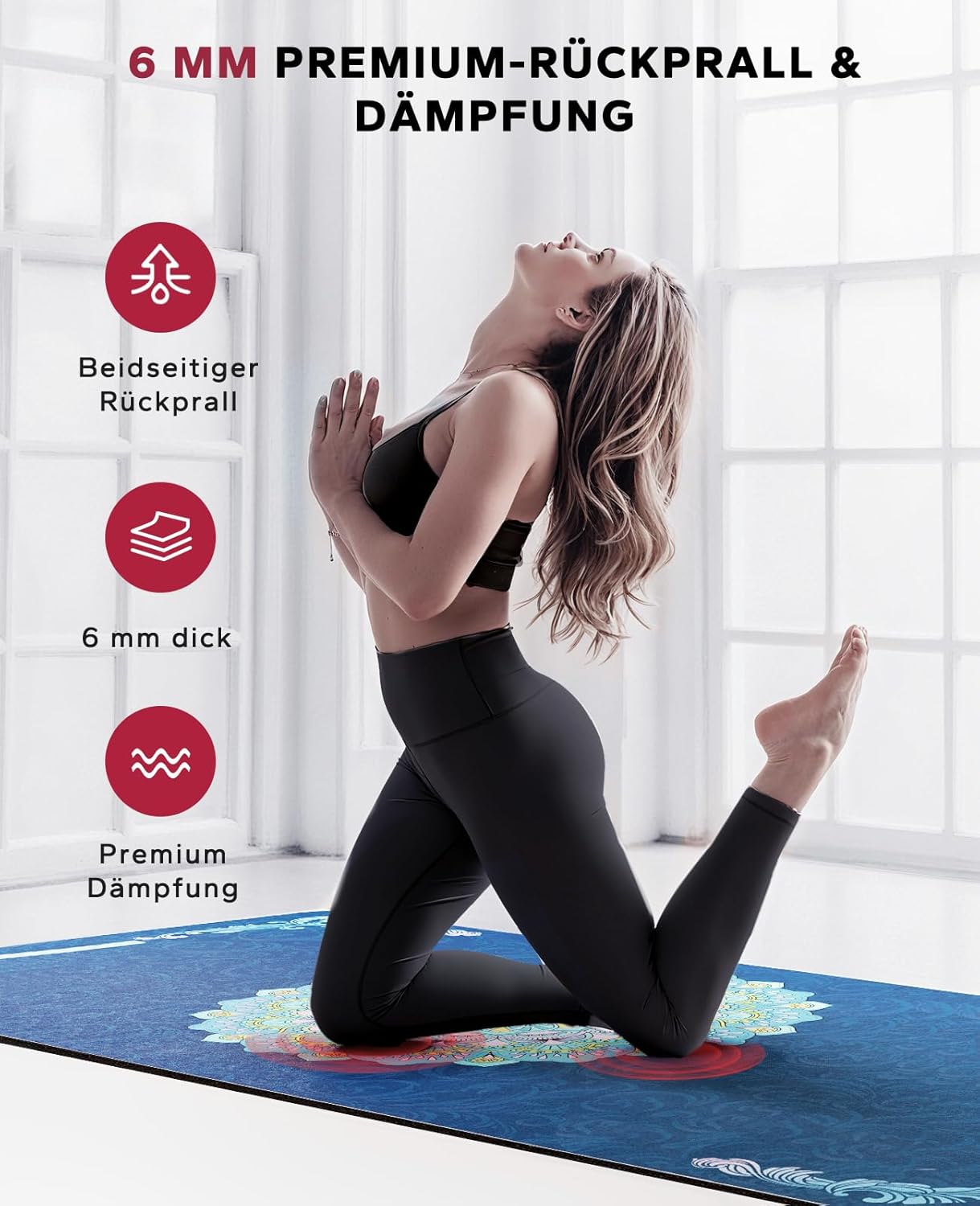 Rutschfeste Yogamatte, Wildleder-183cm x91cm x 6mm 6MM
