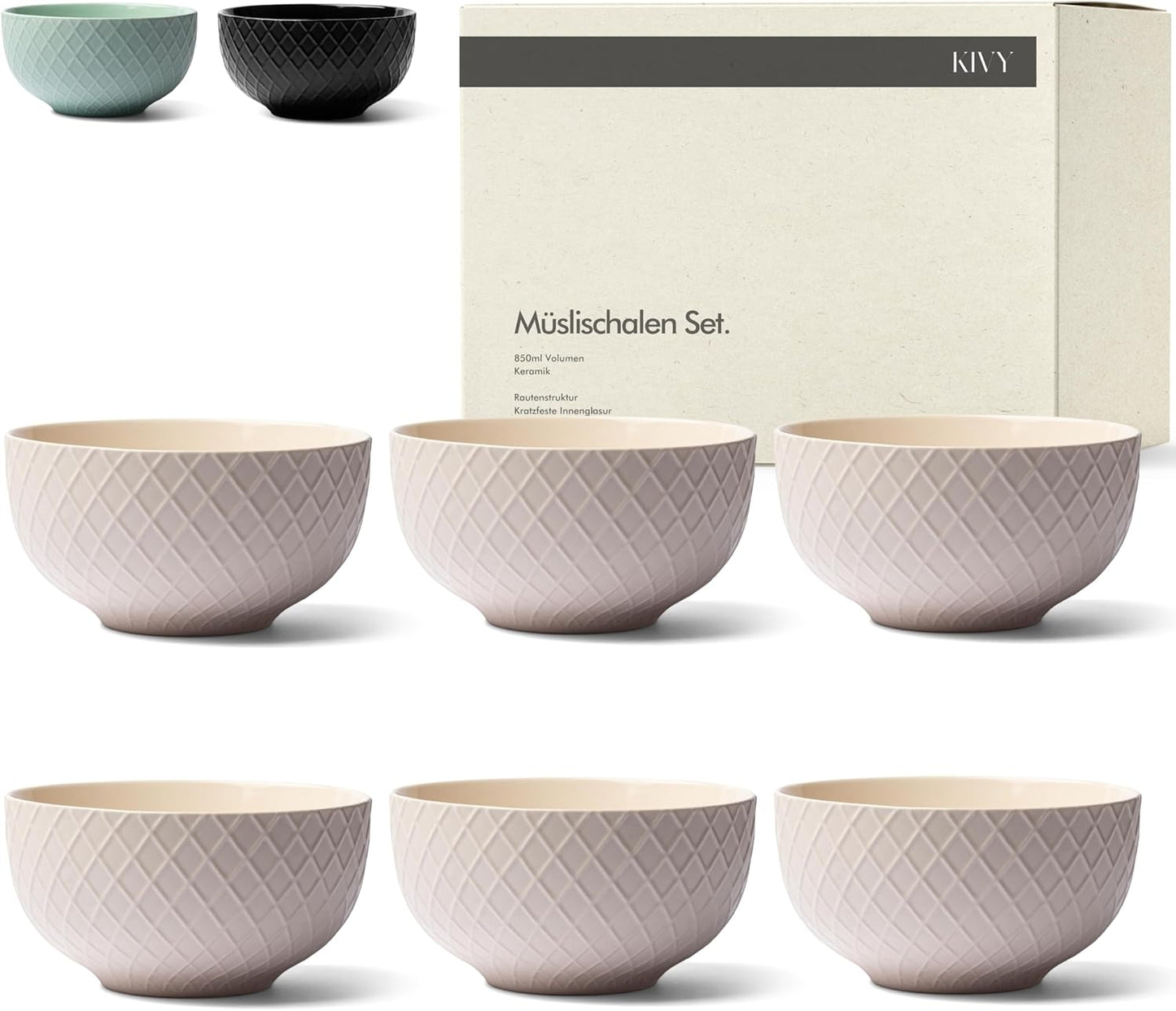 Müslischalen-Set (6 Stück, 850ml) Keramik Schalen, Schalen Cremeweiß