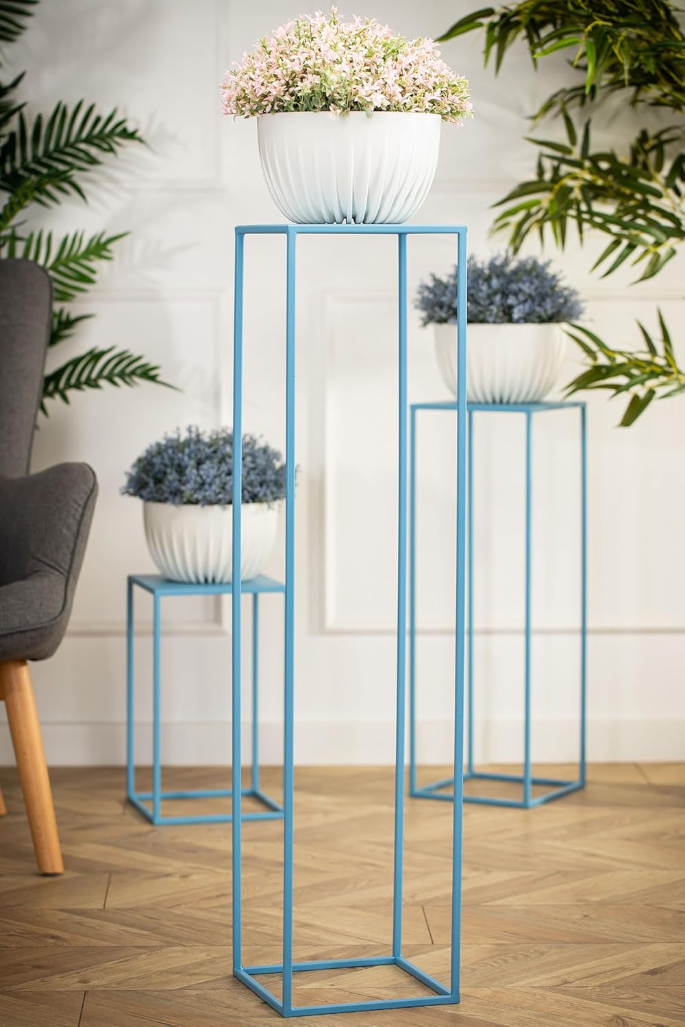 Loft-Stil Blumenständer, 100 cm Hoch, Blau 100 cm