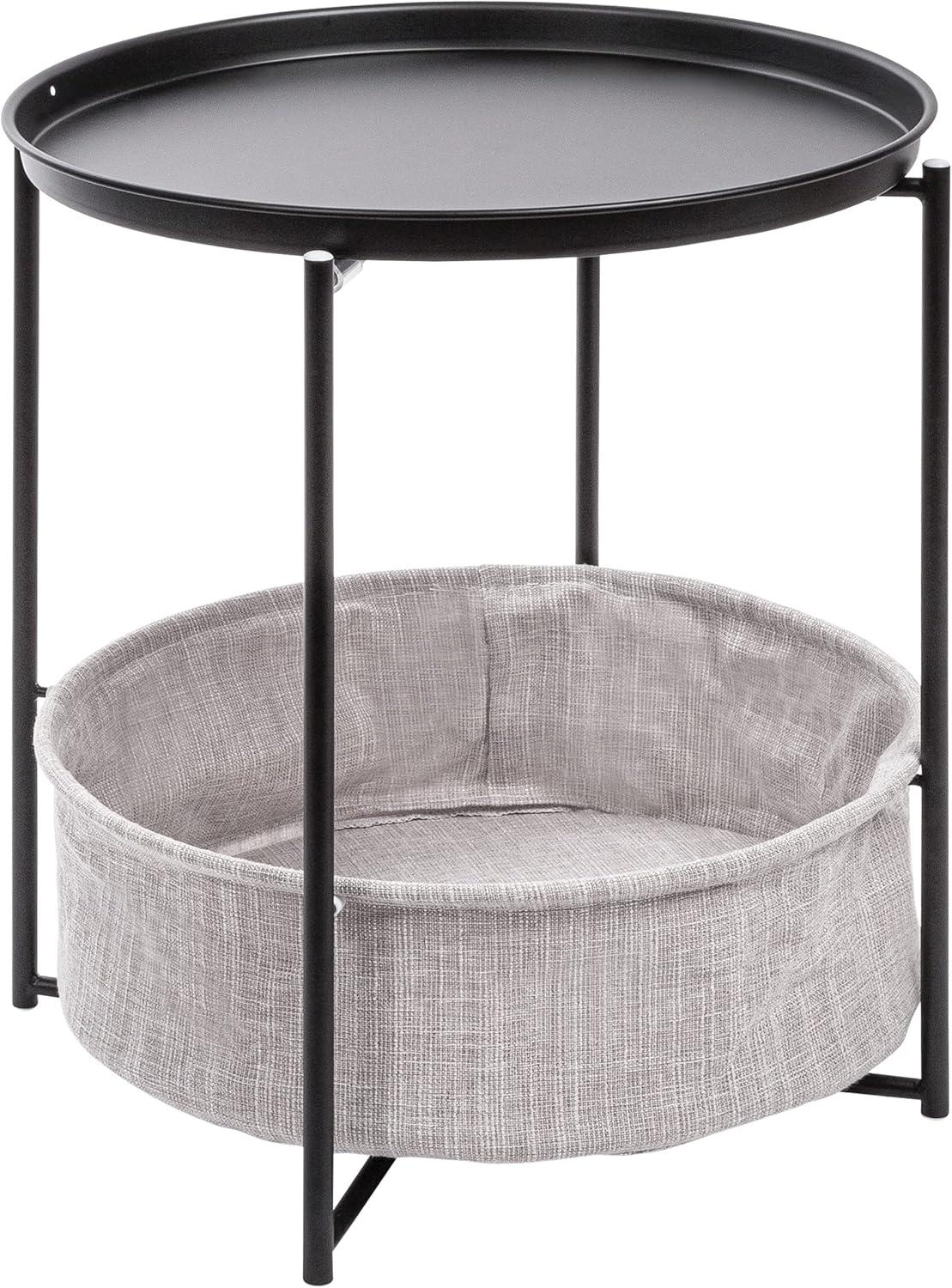 Runder Couchtisch mit Korb & Tablett, Schwarz