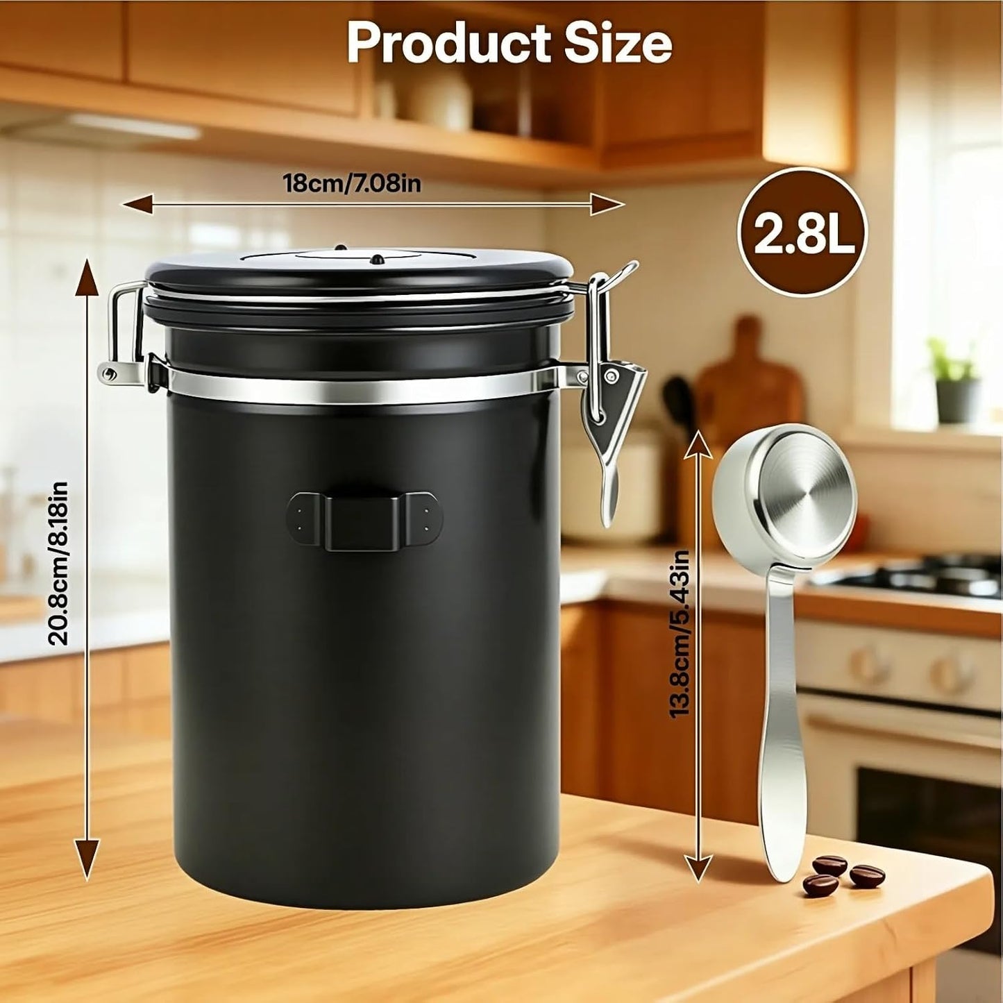 Kaffeedose Luftdicht Edelstahl mit Datumsanzeige, 2.8 liters