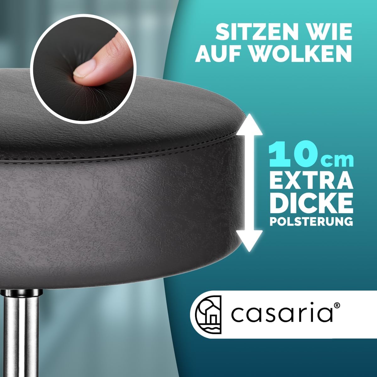 Höhenverstellbarer Drehhocker mit Rollen, 1 Schwarz