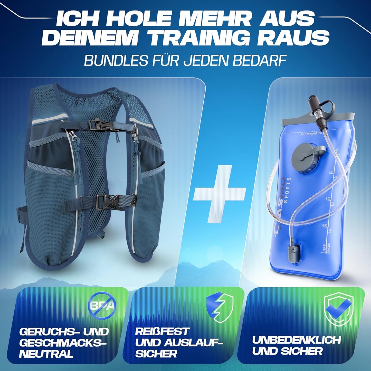 Laufweste mit Trinkblase, 5L - blau - mit Trinkblase 5L
