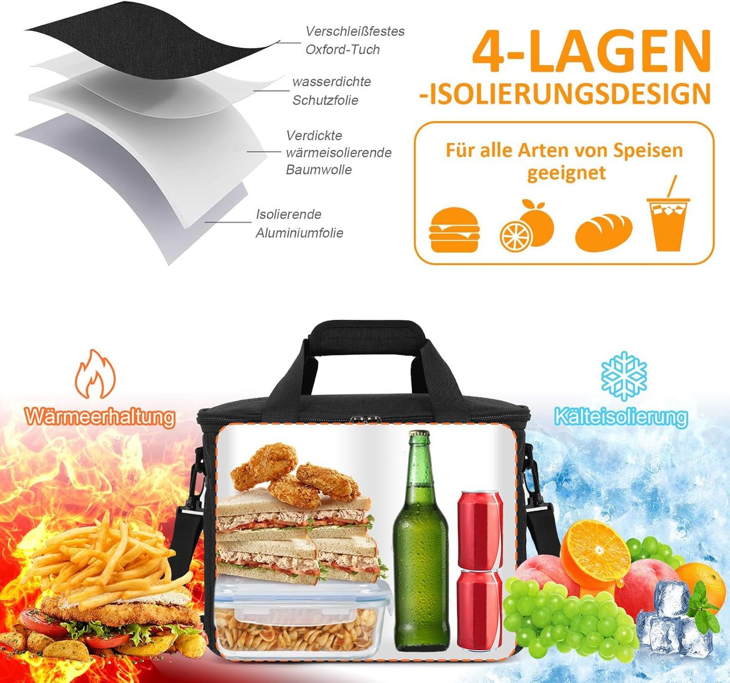 Faltbare Kühltasche, 15L Schwarz