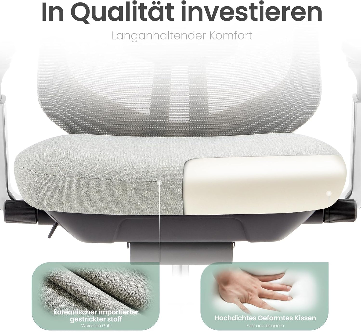 Ergonomischer Bürostuhl, Hellgrau Aluminium Basis