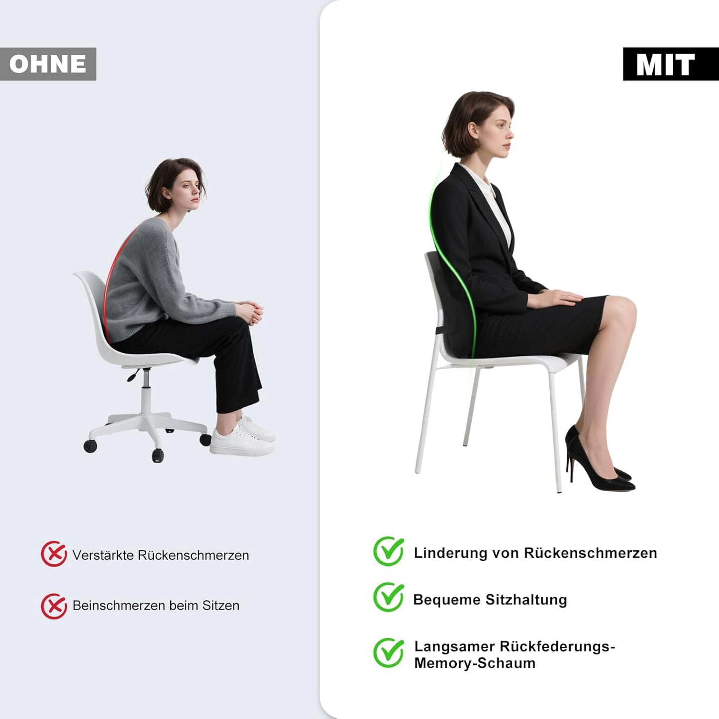Memory-Schaum Lendenkissen für Auto & Büro, Schwarz