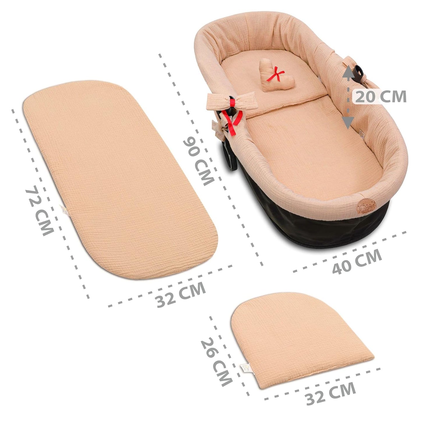 Stubenwagen-Nestchen Set, Beige 3er Set