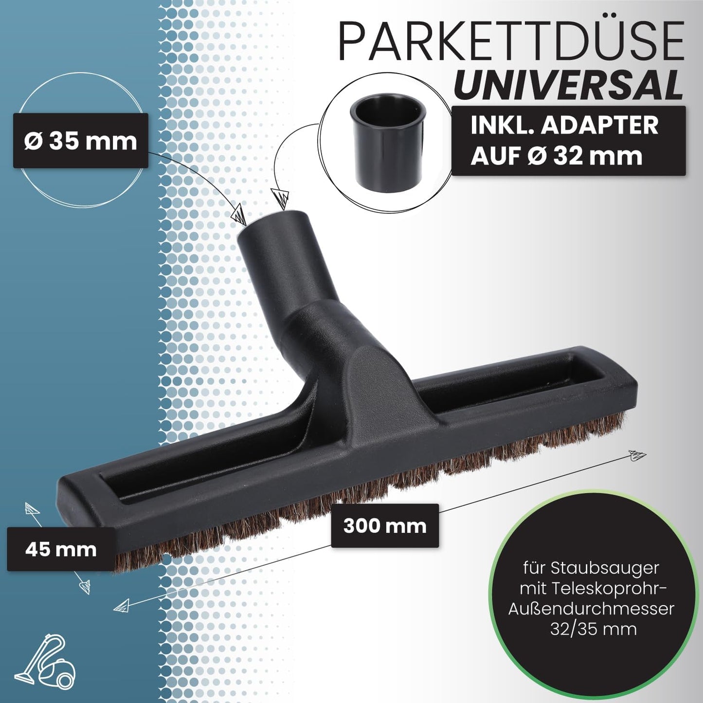 Universal Hartbodendüse für Staubsauger, Parkettdüse Rosshaar