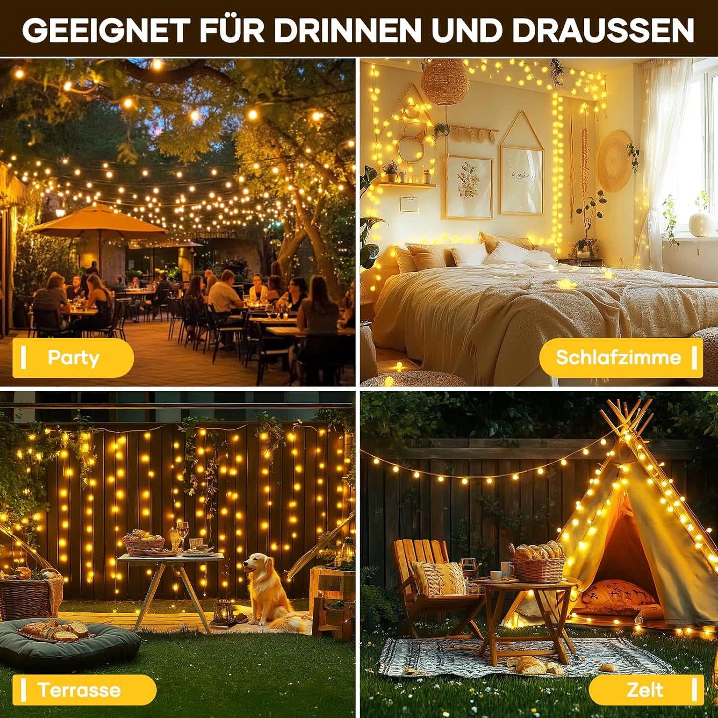 LED Lichterkette mit Fernbedienung, 200 LEDs, 8 Modi, dimmbar, Warmweiß-a 27M