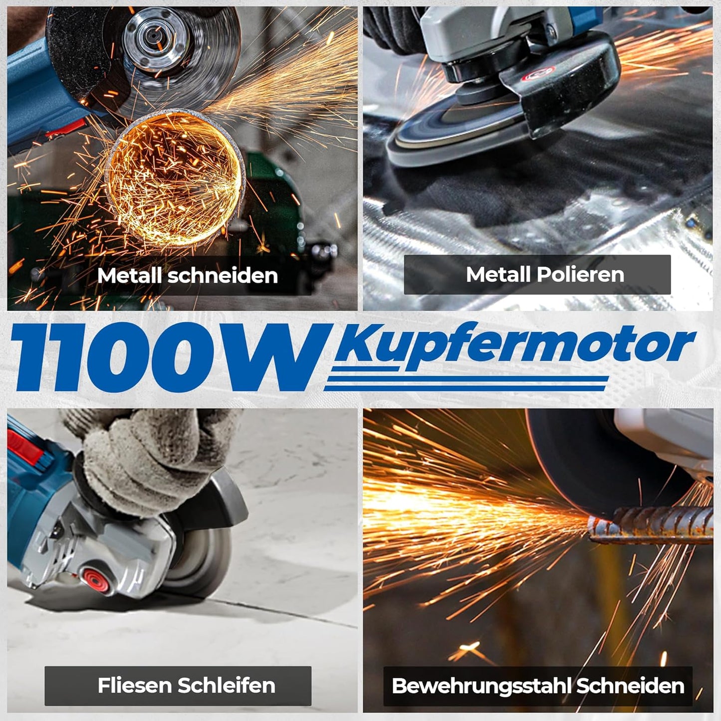 Winkelschleifer mit Zubehör, 1100W Winkelschleifer