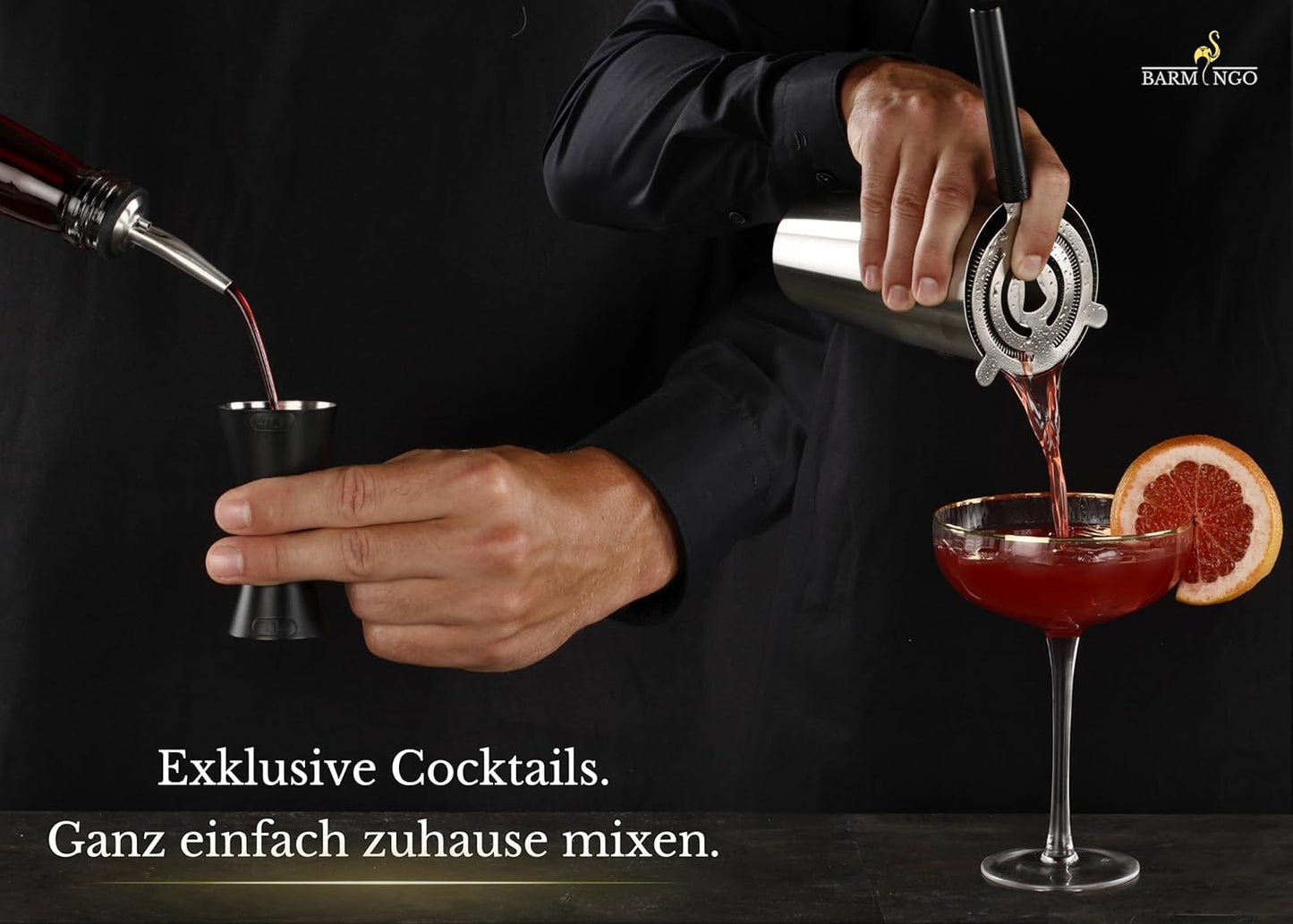 11-teiliges Cocktail-Set mit Ständer, Schwarz-silber