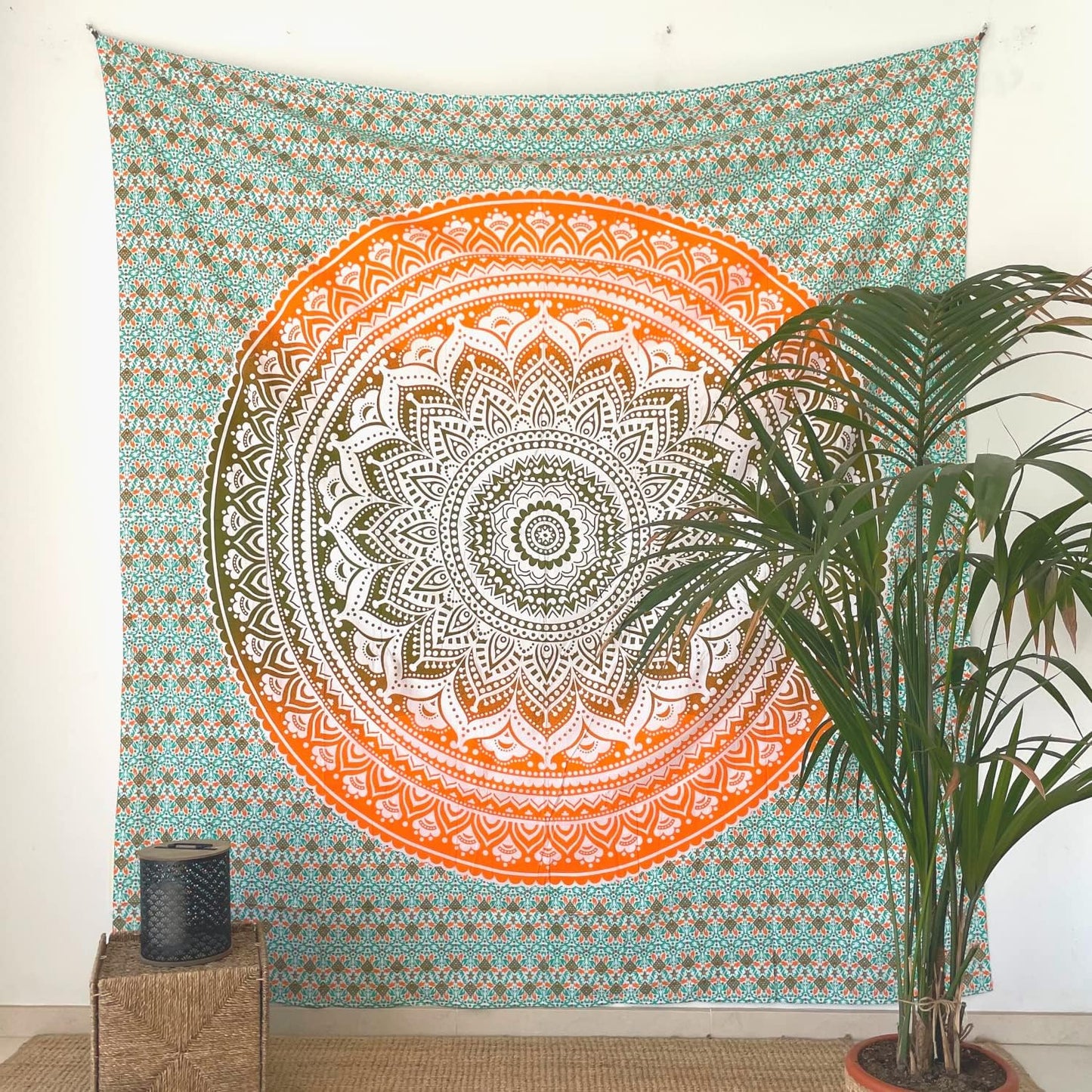 Mandala-Tuch, 210 x 230 cm, Orange-grün 230L x 210B cm