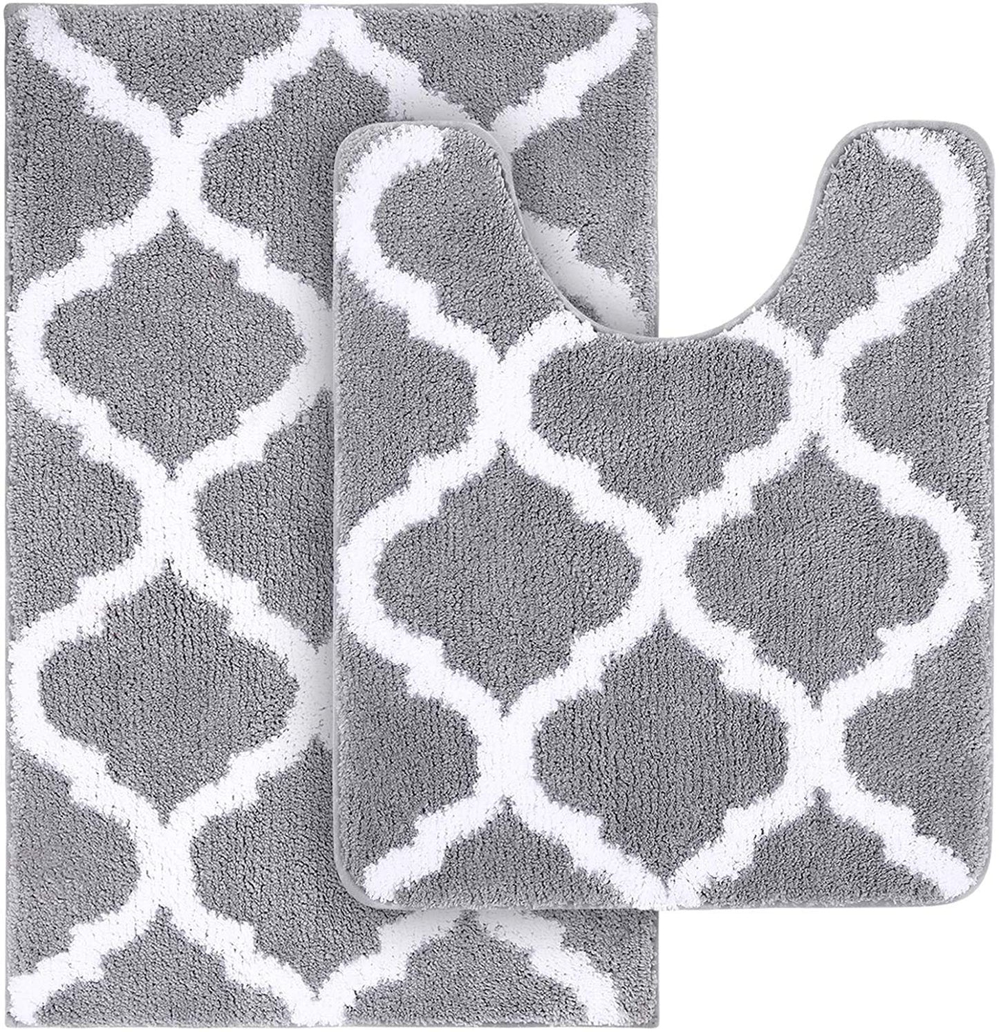 2-teiliges Badematten-Set, 50 x 60 cm (U-förmig) + 50 x 76 cm (Rechteckig) Grau