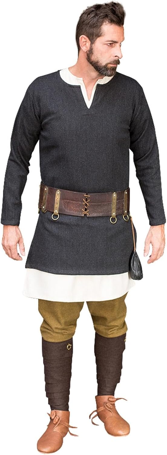 Fischgrättunika für Larp & Cosplay, Herringbone Black/Grey S