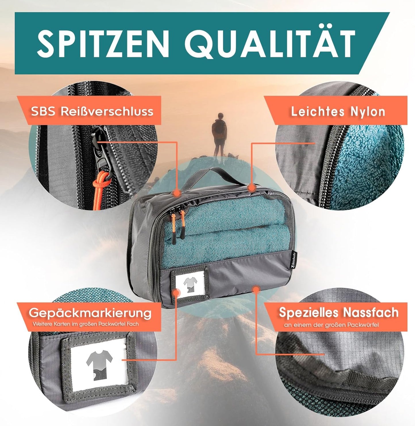 8-teiliges Kompressions-Packwürfel-Set, Grau 8-teiliges Set