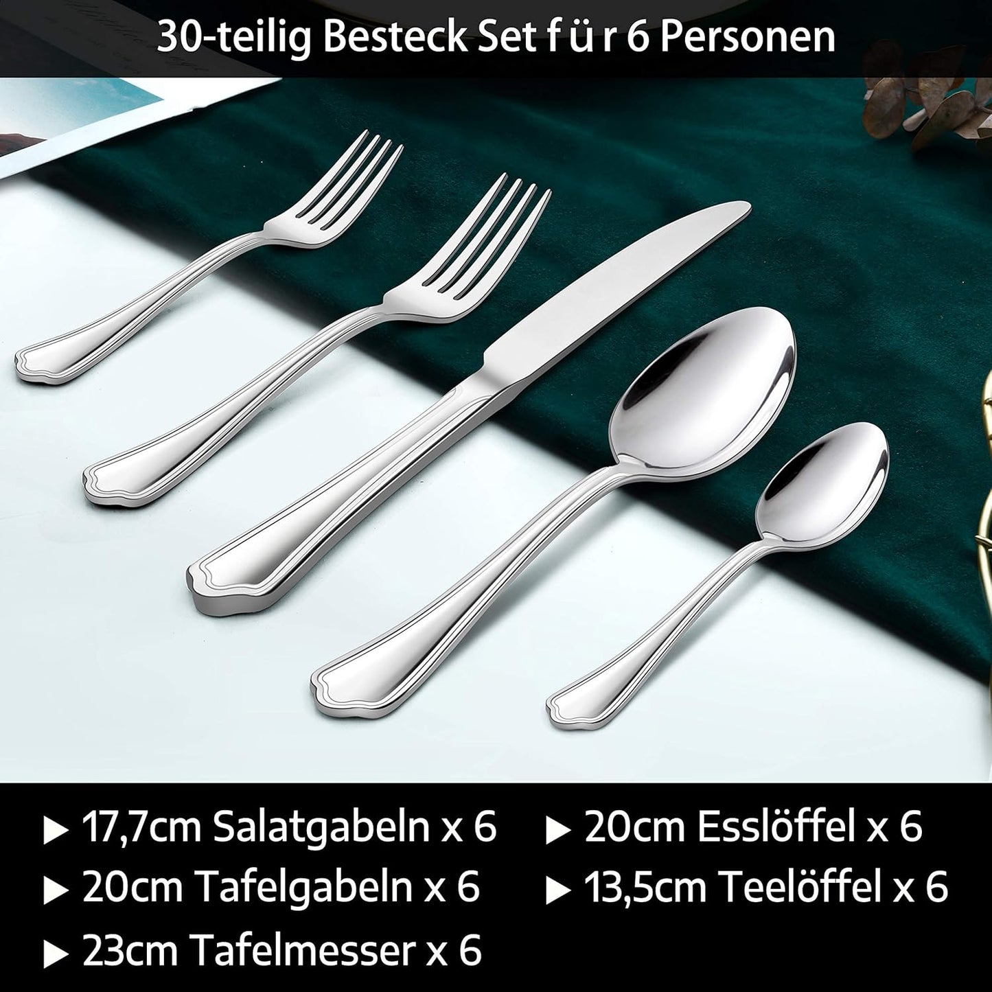 30-teiliges Besteck-Set mit gewelltem Rand, Besteck Set mit Gewellter Rand Griff