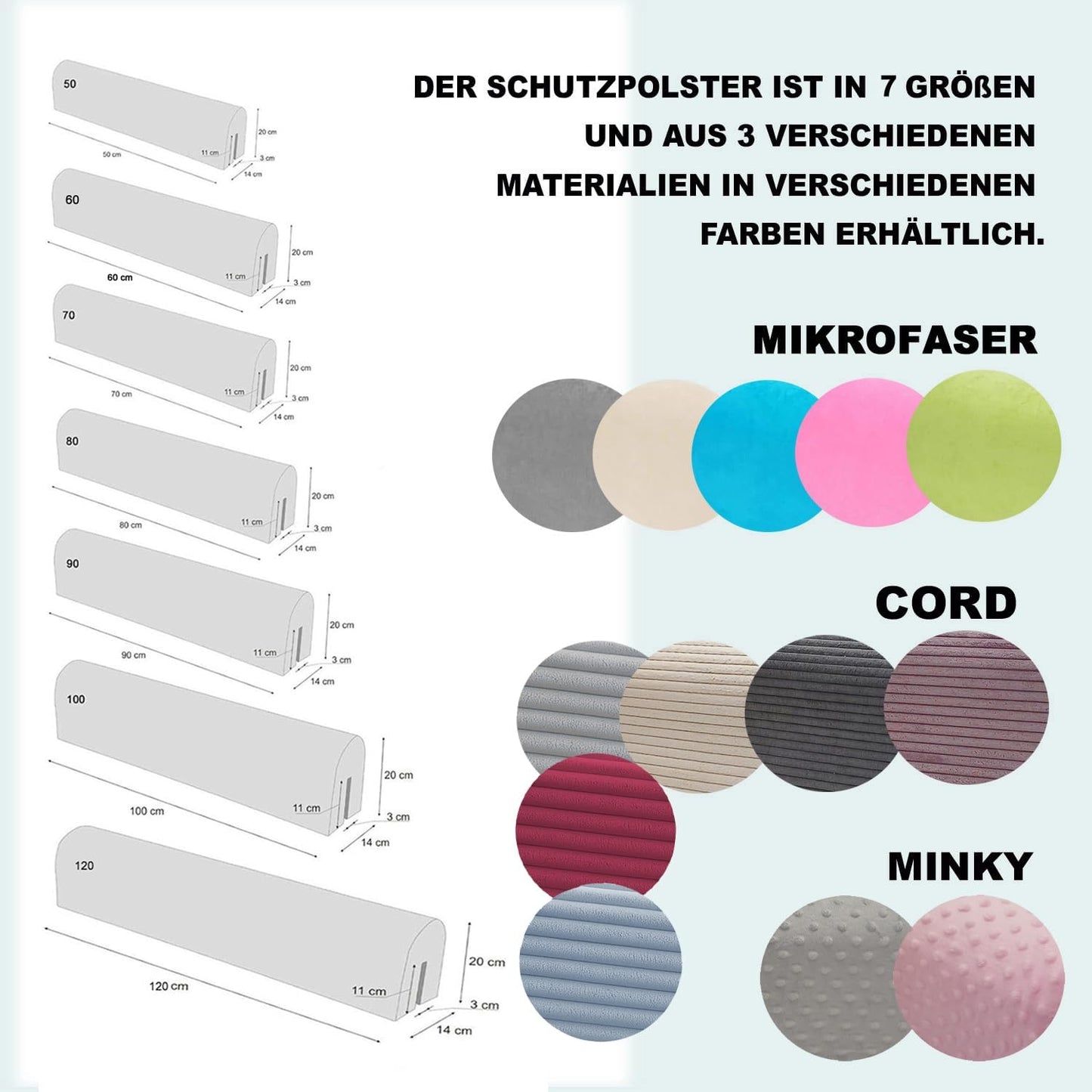 Bettkantenschutz für Kinderbetten, Rosa Mikrofaser 50cm