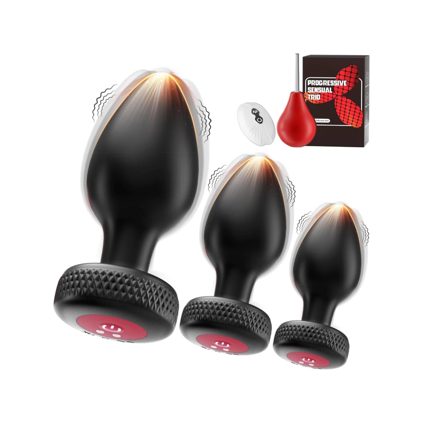 3er-Set Analplugs mit Vibrationen, Fernbedienung und Analdusche