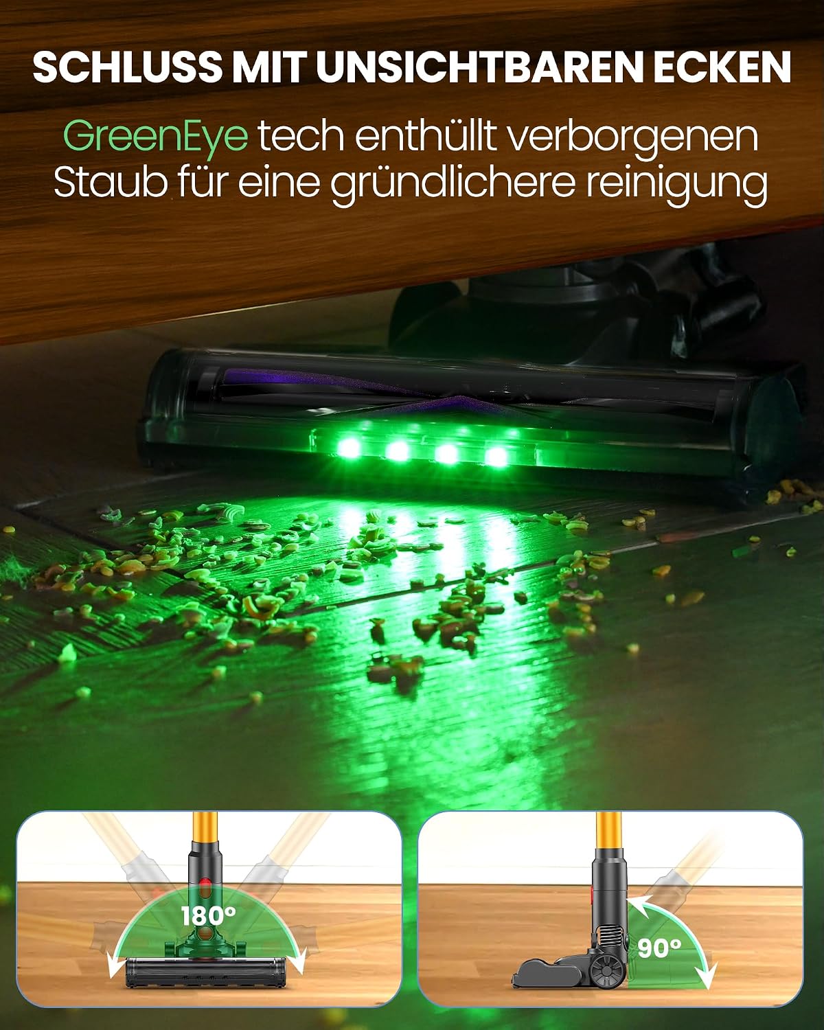 DP2 Akkustaubsauger mit LED-Display & Teleskopstange, Gold