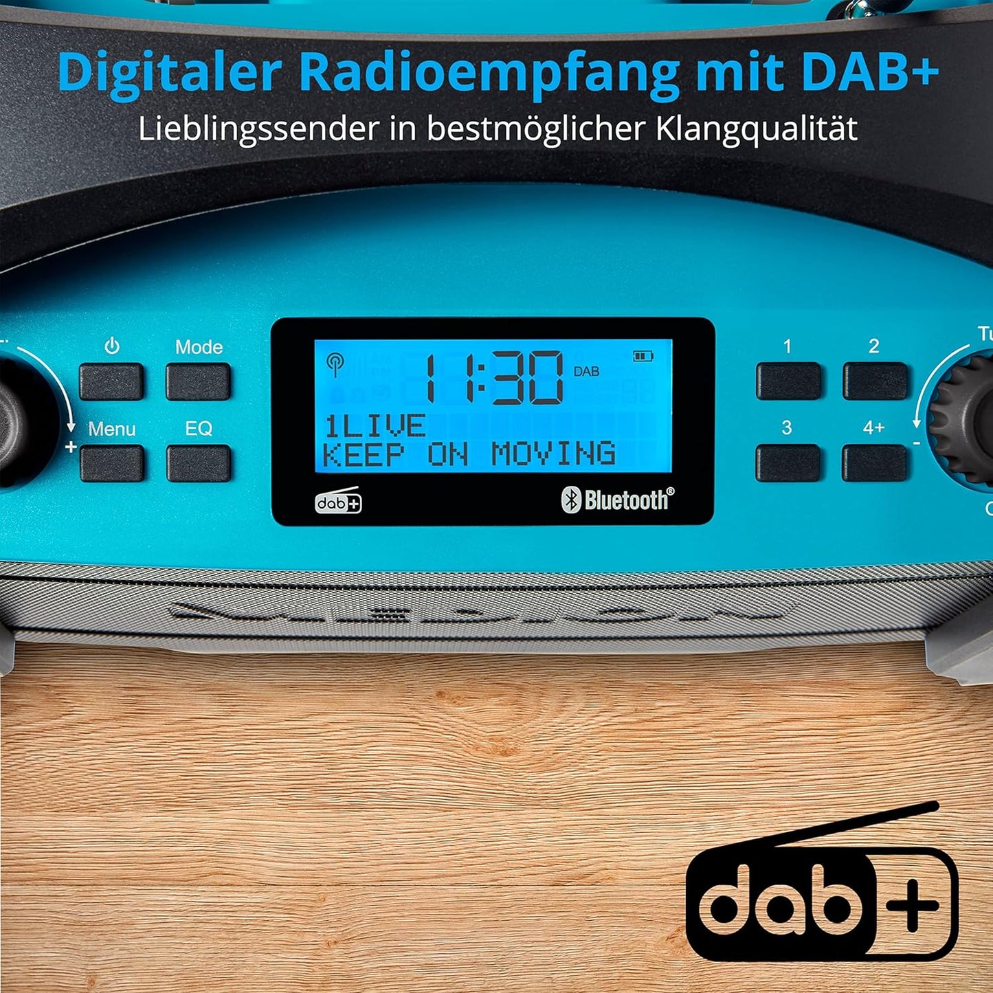 DAB+ Baustellenradio mit Bluetooth und Akku, Horizontal | 15 Watt (RMS)