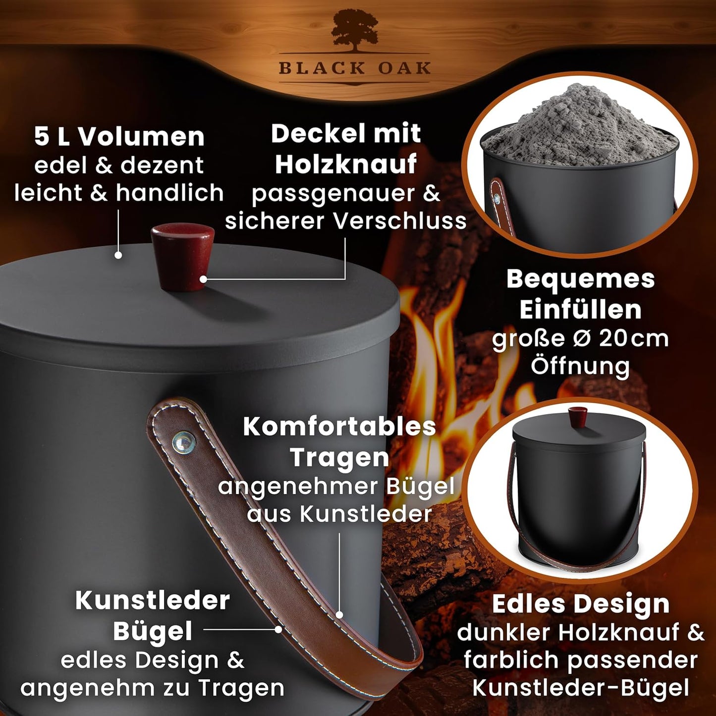 Ascheeimer Toba mit Handschuhen, Toba 5L Eimer