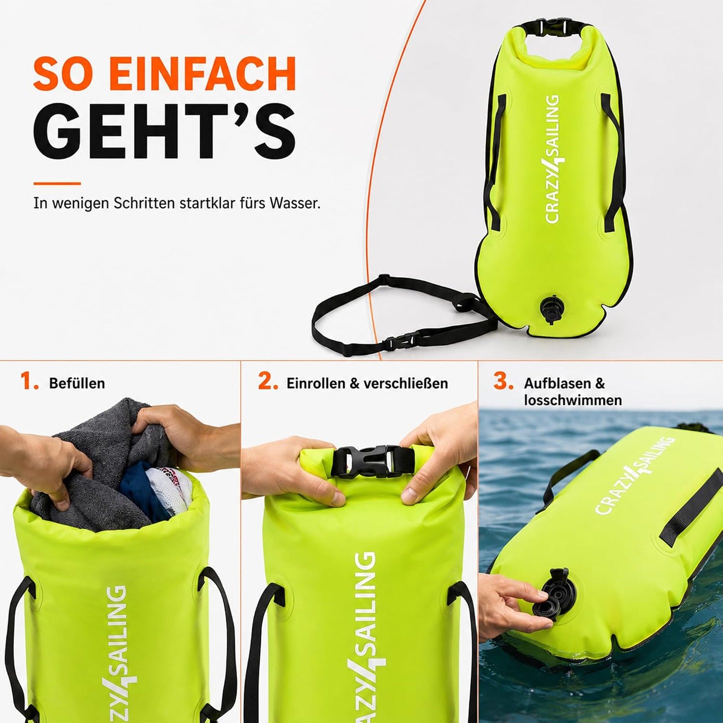 Schwimmboje Dry Bag, Neongrün