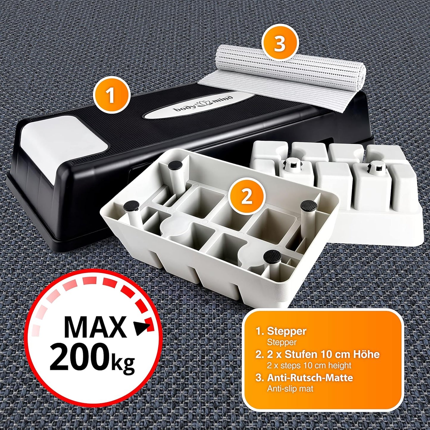 Aerobic Steppbrett mit Anti-Rutsch-Matte, Premium Deluxe Board