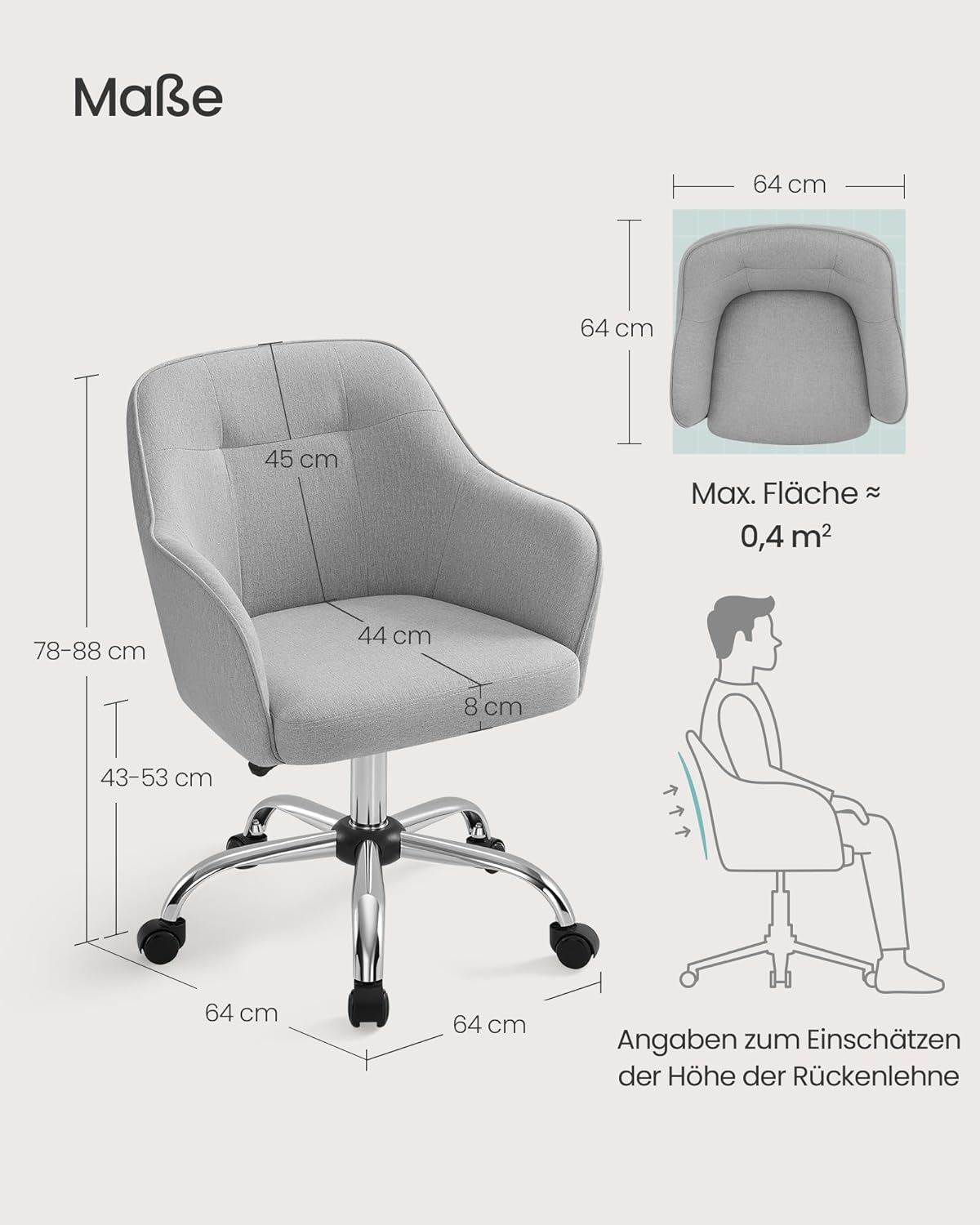 Homeoffice Drehstuhl OBG019G02, Hellgrau Baumwollmischung