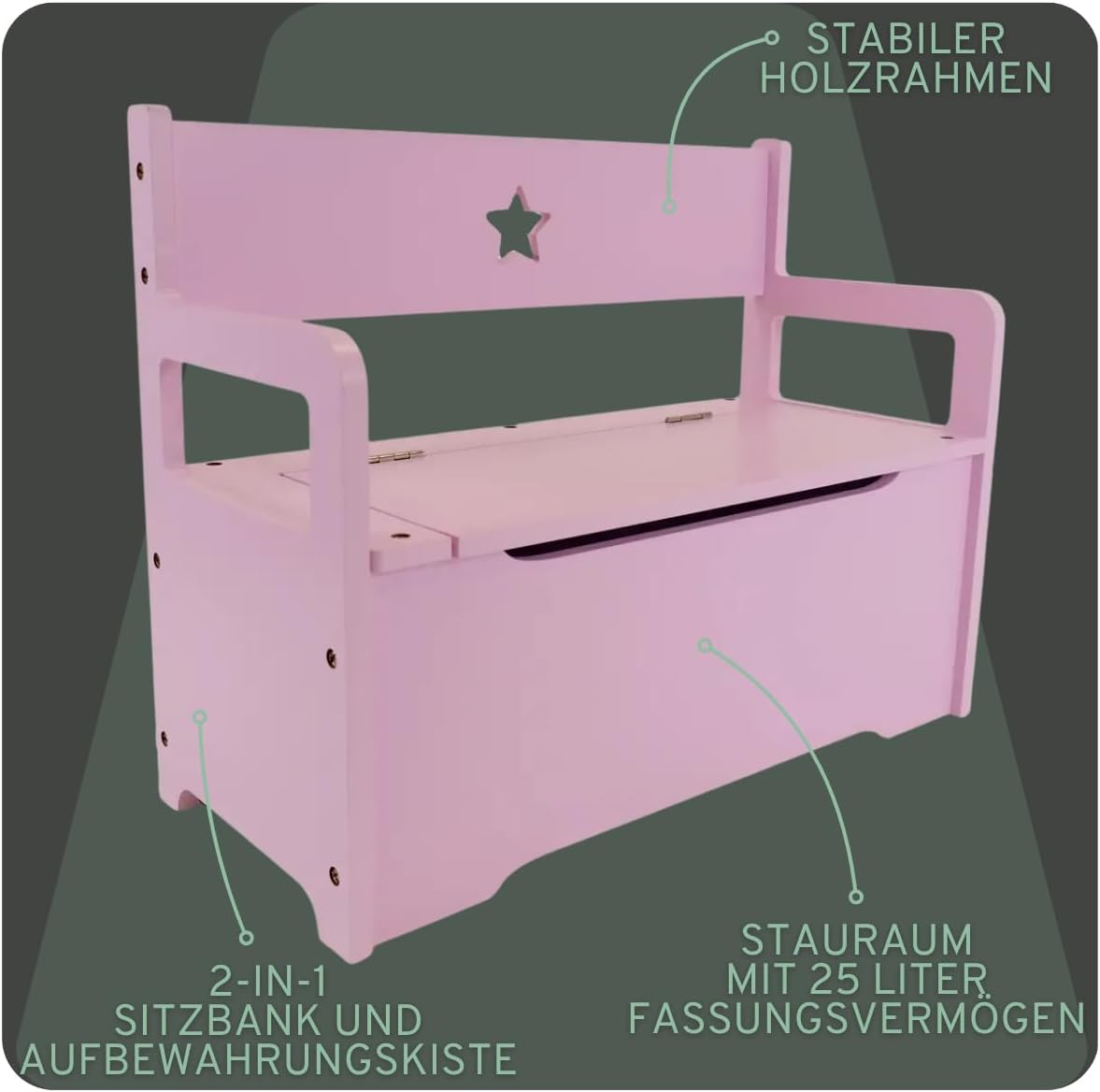Kindersitzbank mit Aufbewahrungskiste, Rosa
