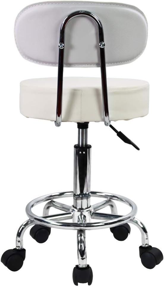 Rollhocker mit Fussstütze und niedriger Rückenlehne, höhenverstellbar, Weiss
