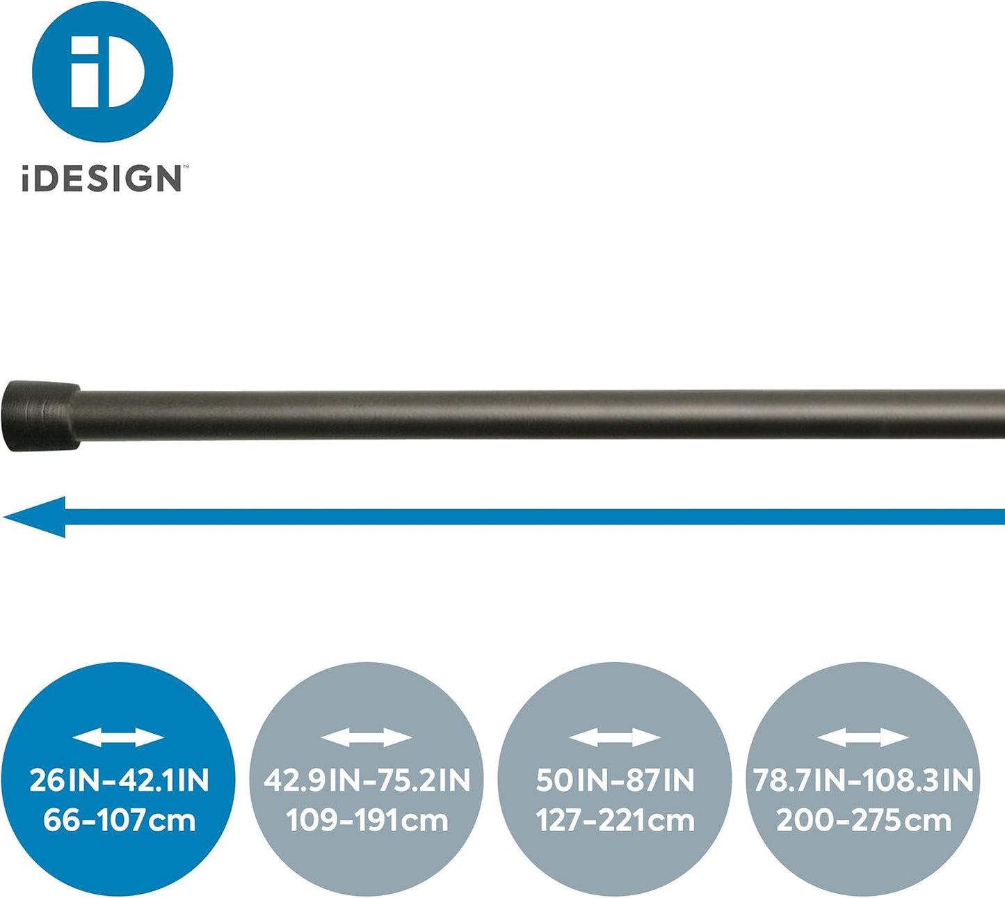 Teleskop-Duschvorhangstange ohne Bohren, Mattschwarz 66 - 107 cm