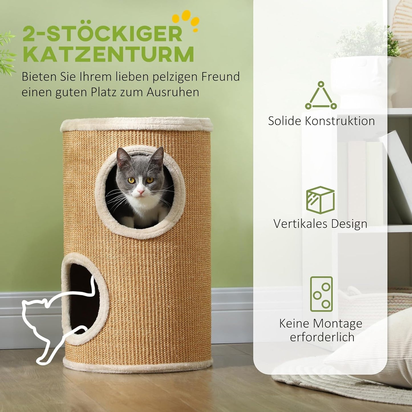Zweistöckige Katzenkratztonne mit Plüschrand