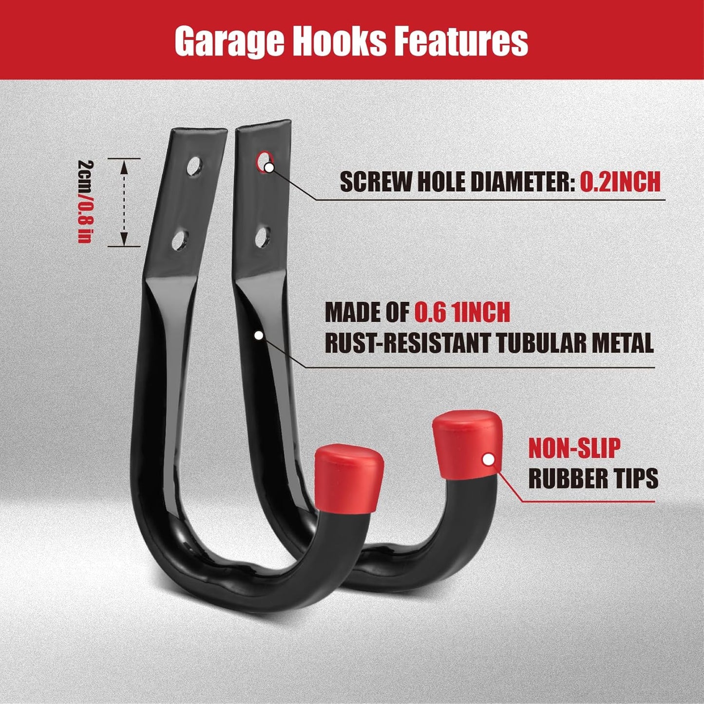 12er-Set Garage-Wandhaken, 6Stück - 9.8 "(25 x 23 cm)+6Stück - 3.5 "(12 x 8.9cm）