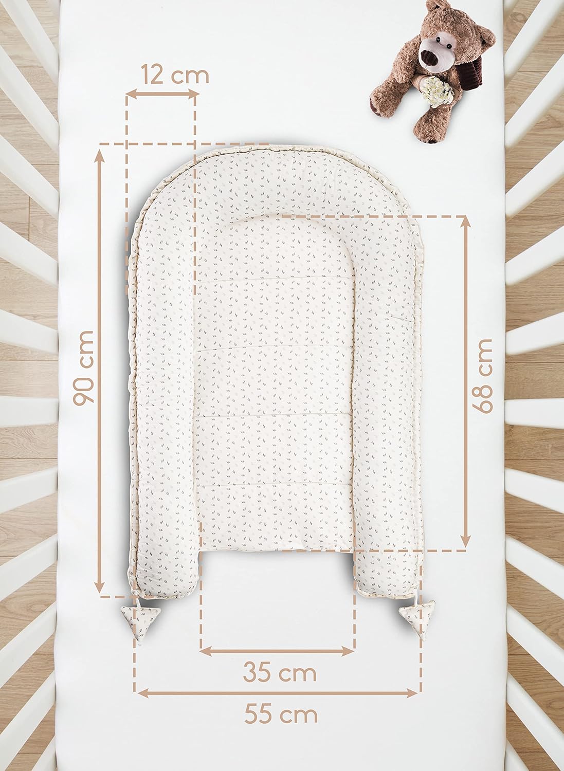 Babynest 2-seitig für Säuglinge und Neugeborene, Beige Minky