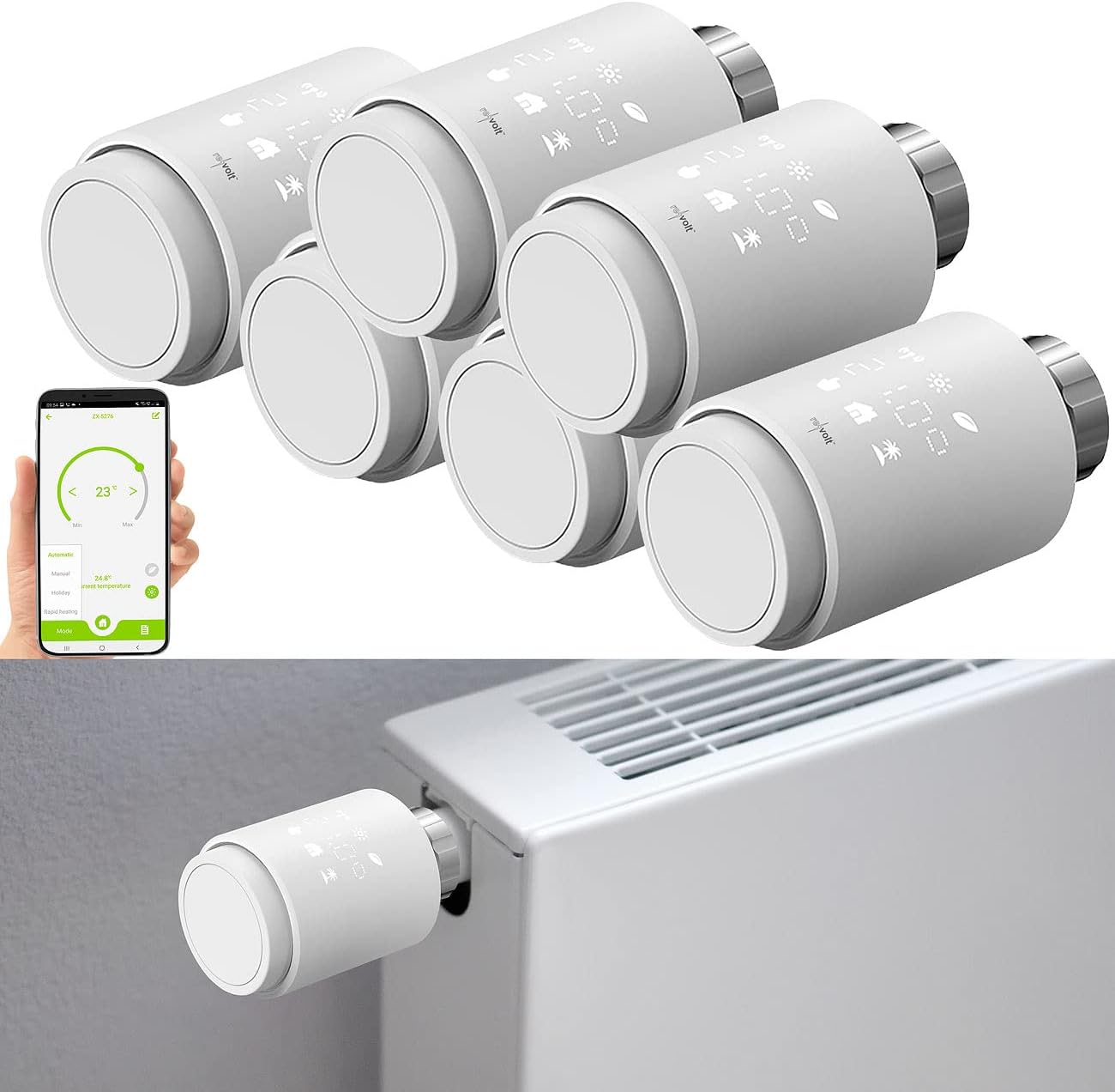 Heizkörper-Thermostate, Bluetooth & App rund, 6er- Set