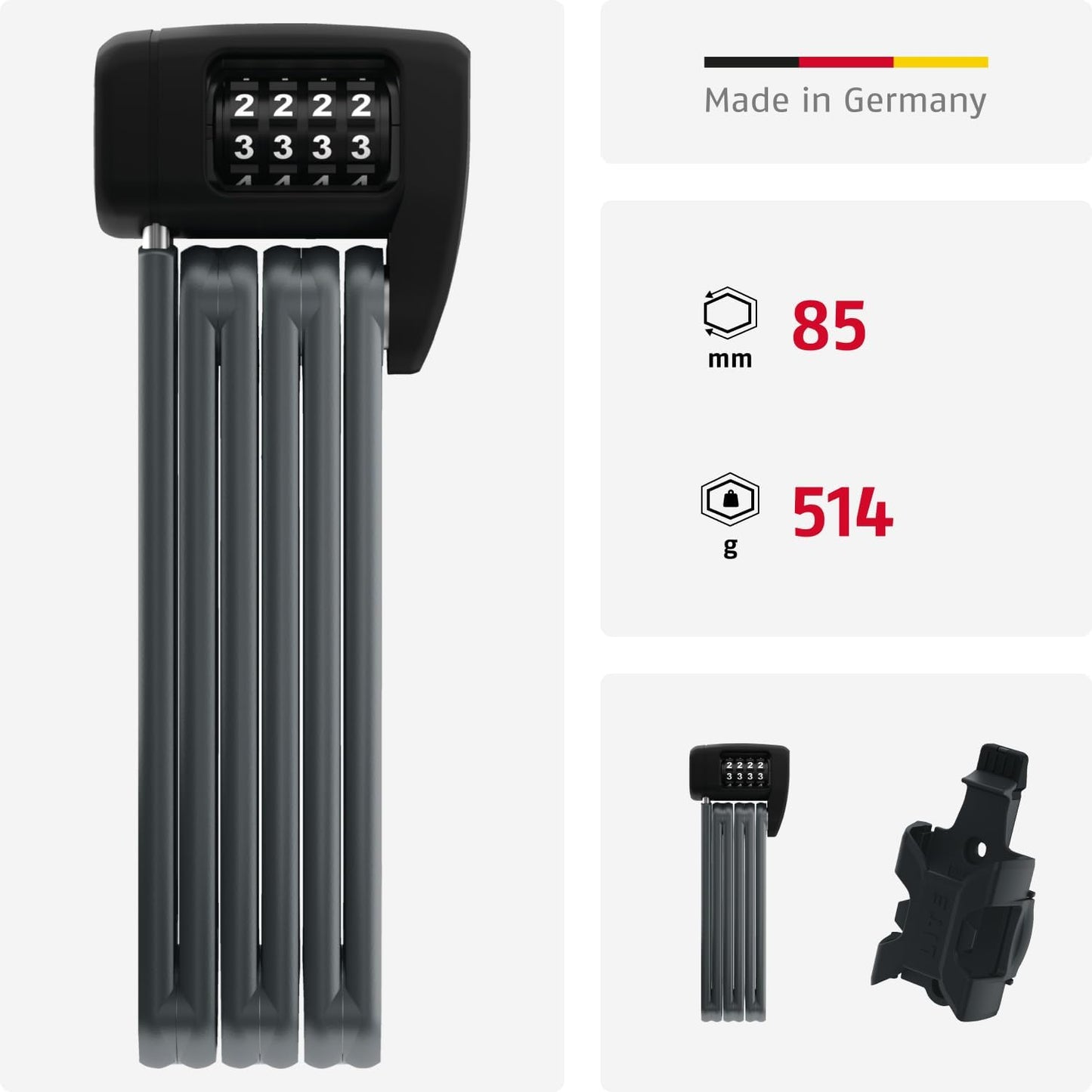 Faltschloss Bordo Lite 6055C/85, Schwarz 85 cm Single