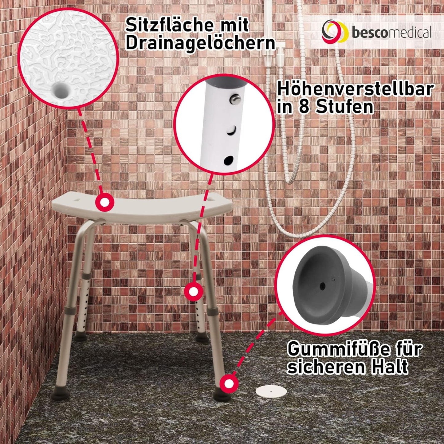 Höhenverstellbarer Duschhocker, Duschhocker Classic
