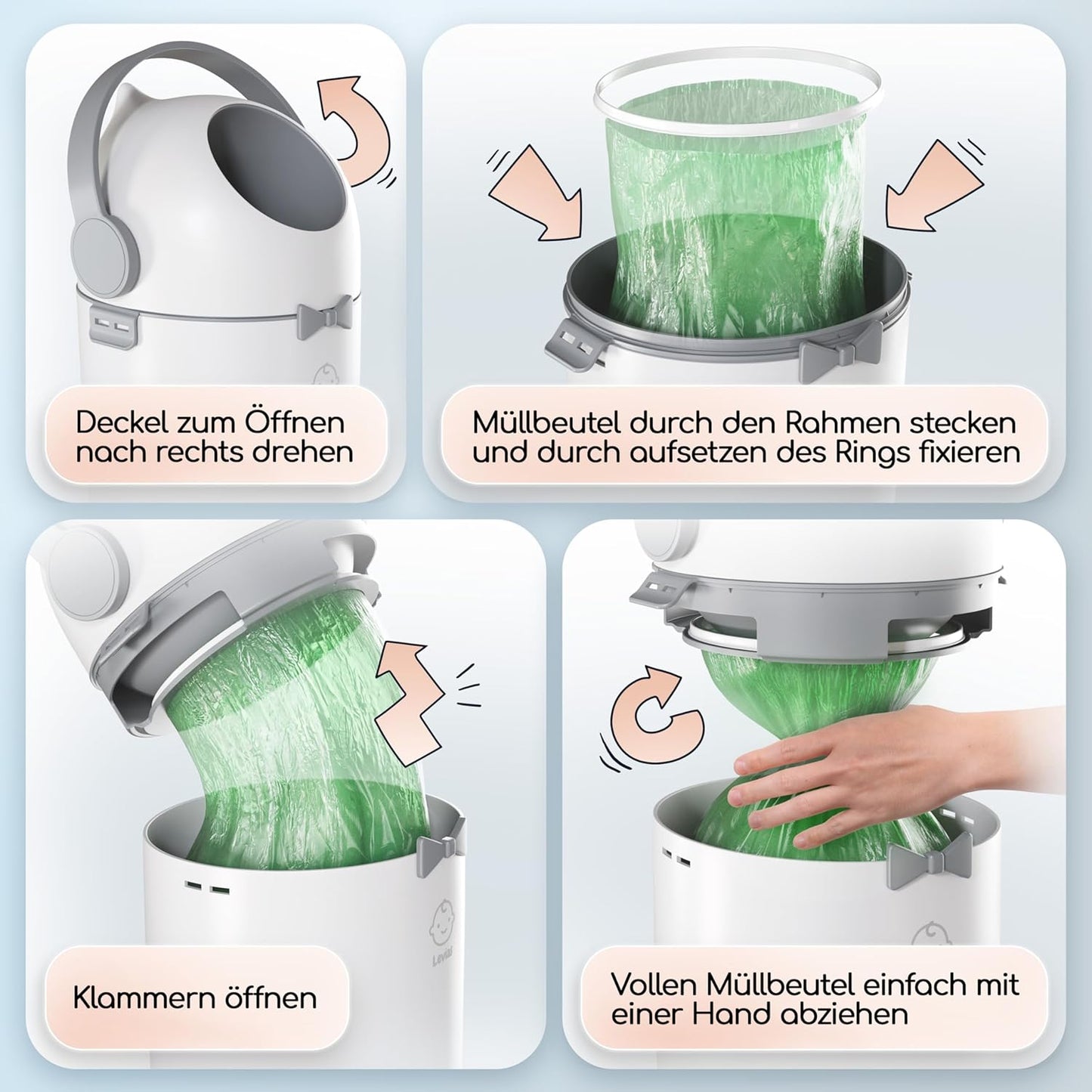 Windeleimer geruchsdicht ohne Nachfüllkassetten, Weiß