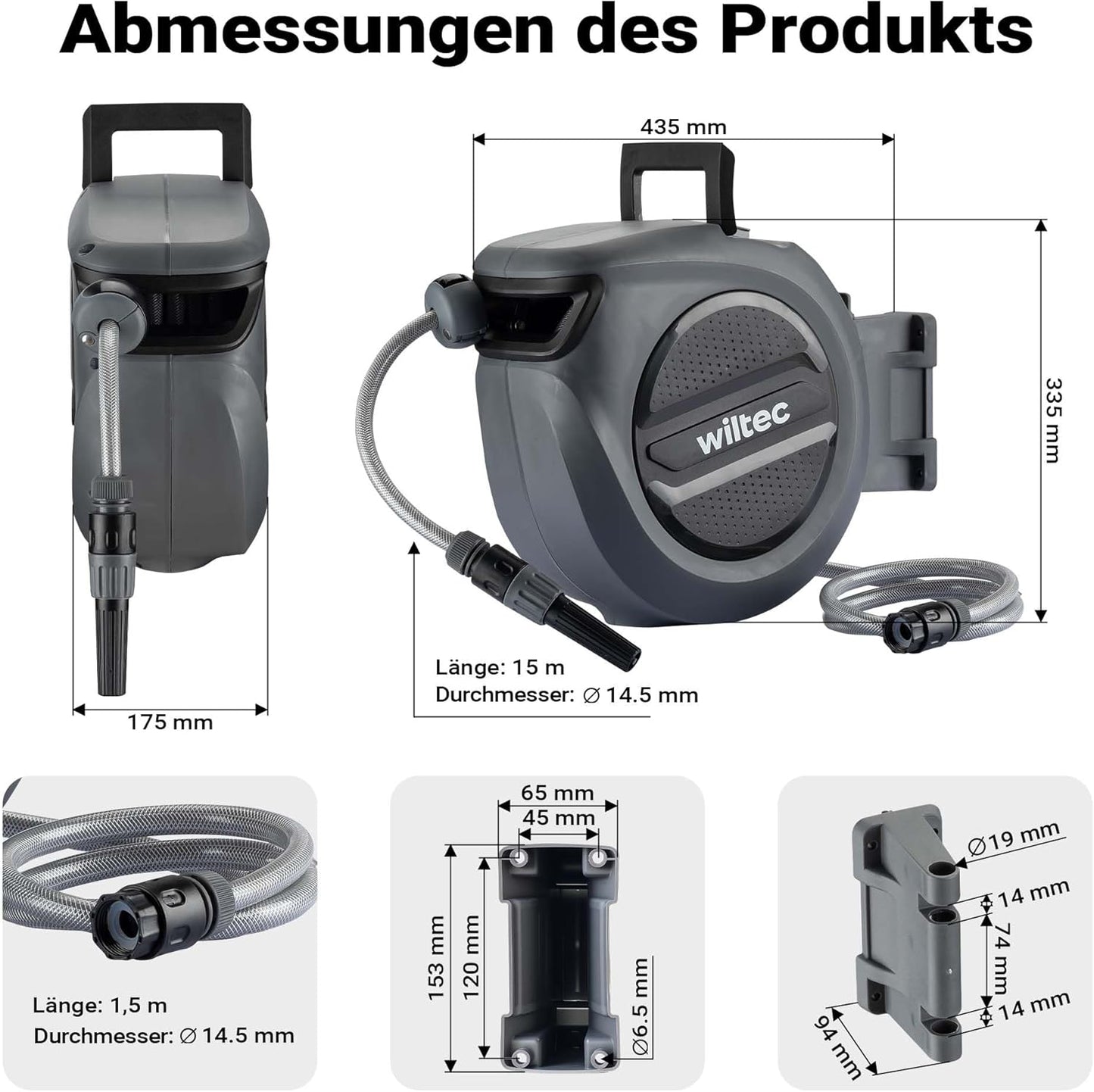 Schlauchtrommel mit Aufroll-Automatik, 15 m, 15m