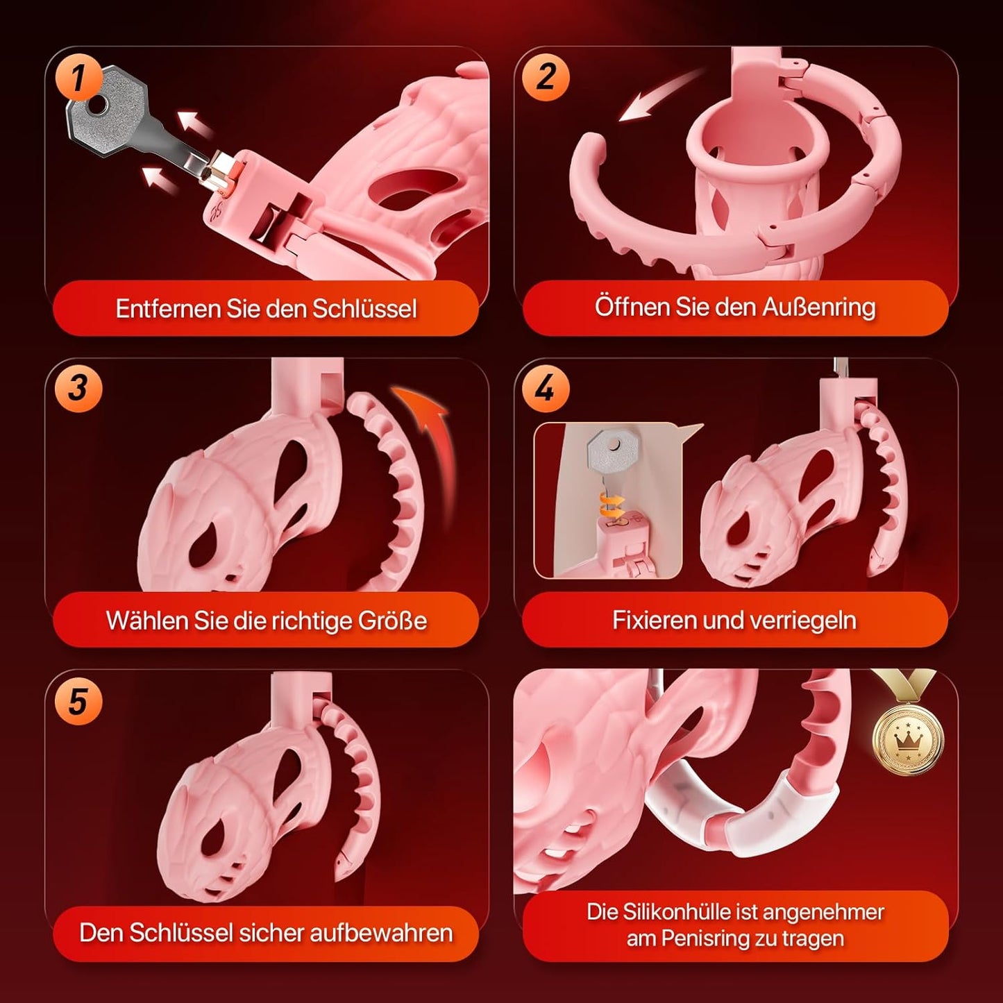 Chastity Cage für Männer mit Schloss, Rosa