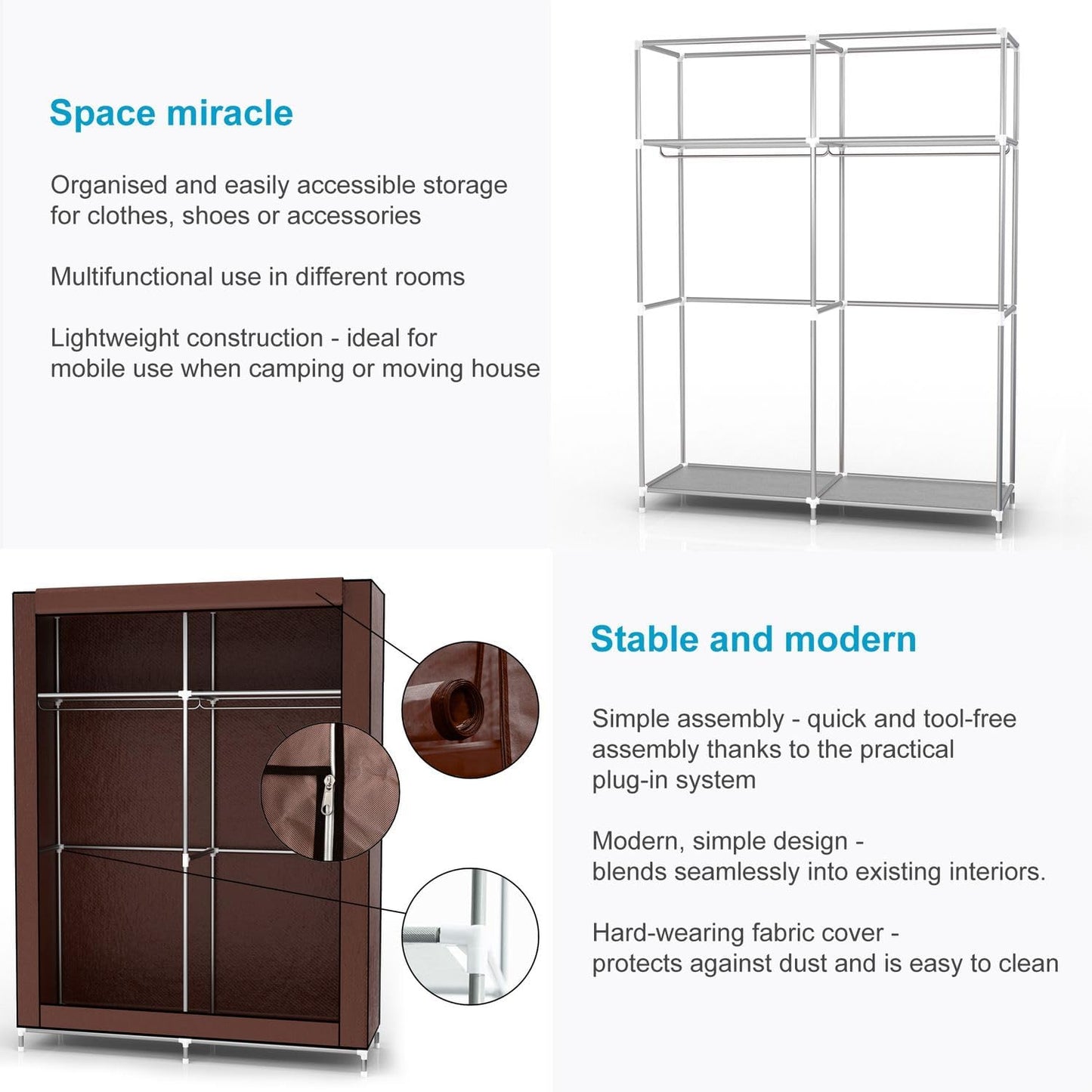 Faltschrank mit Reissverschluss und Kleiderstange, Biber Braun